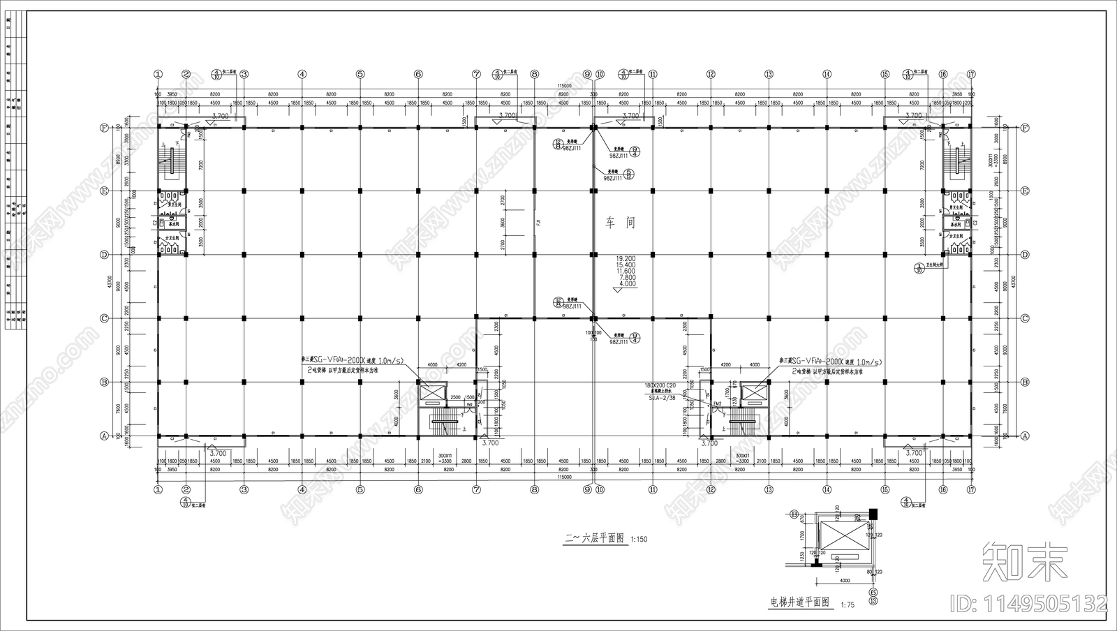 7层厂房建筑cad施工图下载【ID:1149505132】