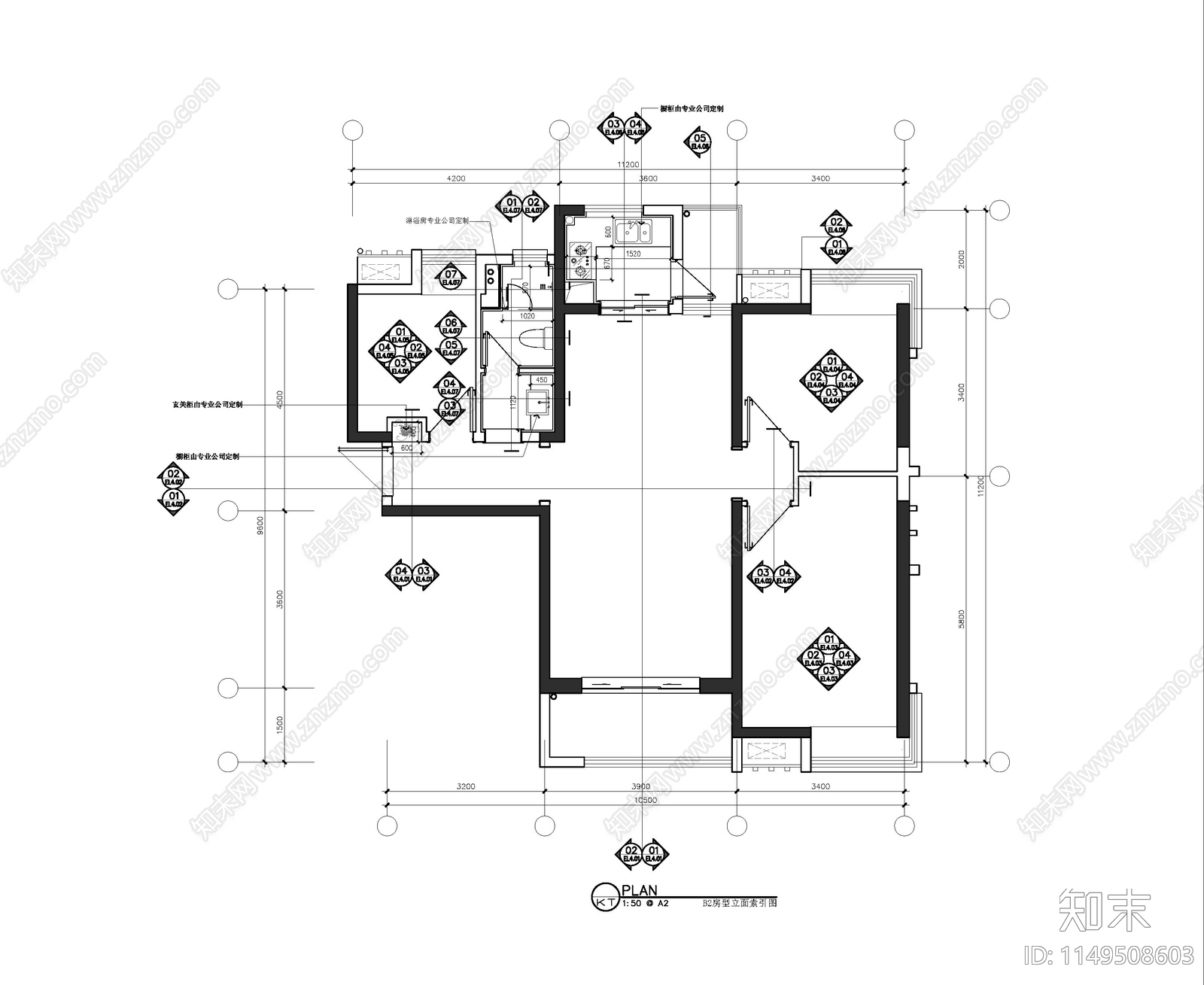 125平3房2厅2卫精装修cad施工图下载【ID:1149508603】