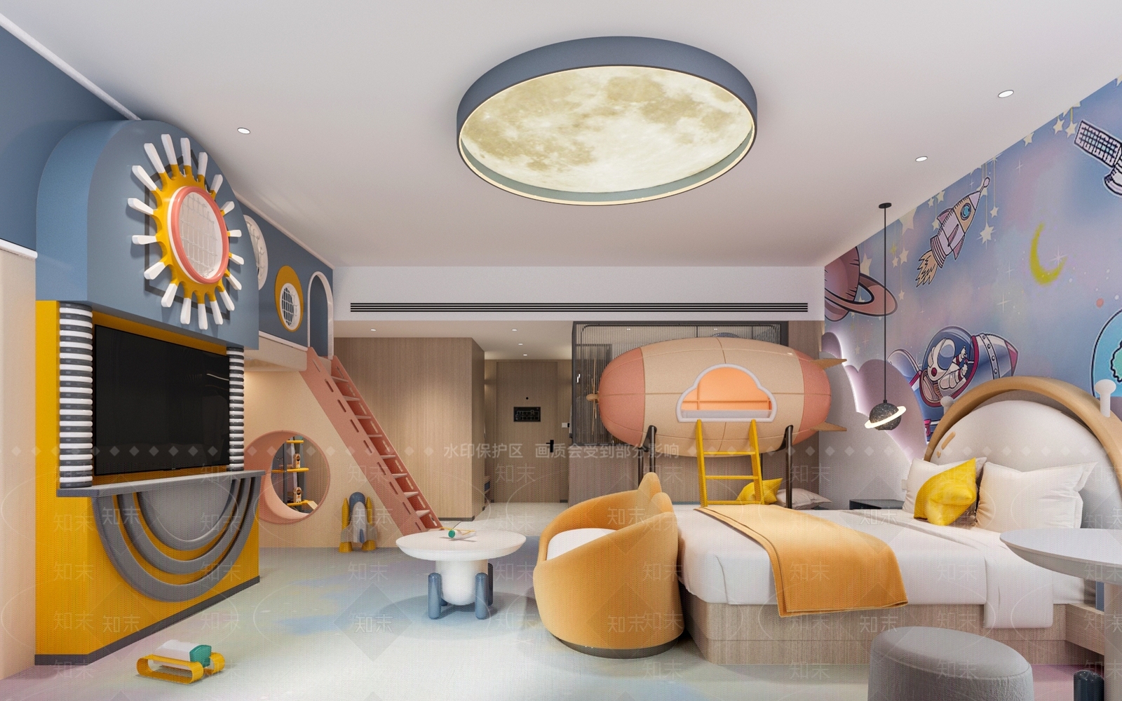 现代儿童宇宙主题客房3D模型下载【ID:1149509747】