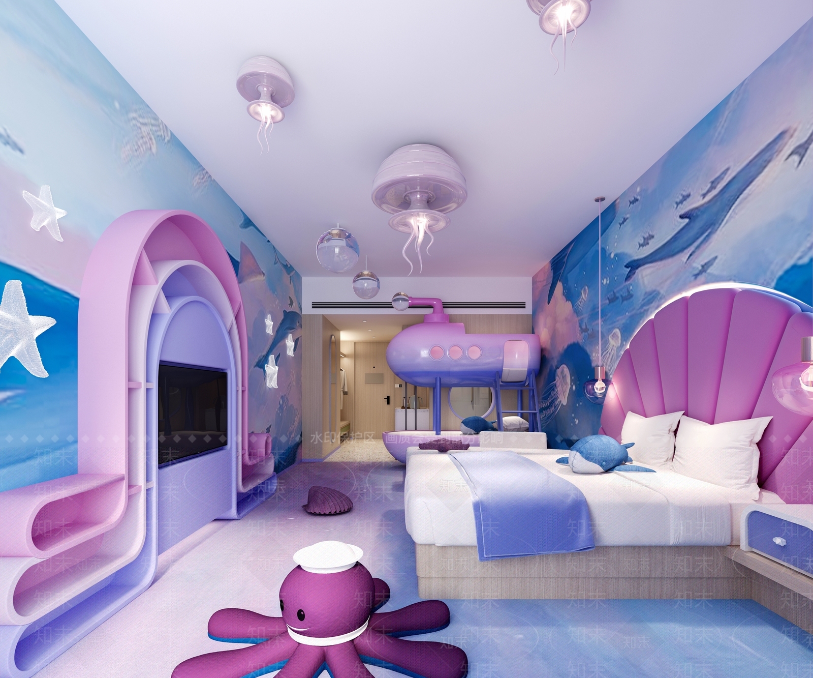 现代儿童海洋主题客房3D模型下载【ID:1149510922】