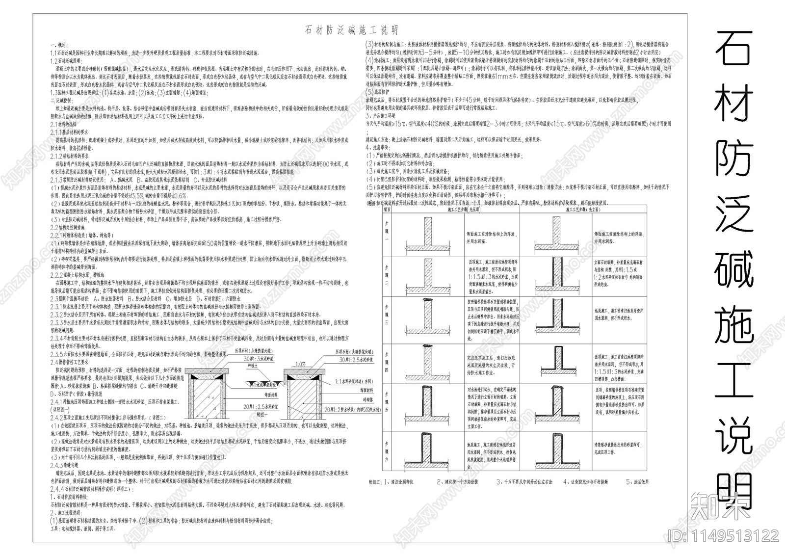 石材防泛碱施工说明cad施工图下载【ID:1149513122】