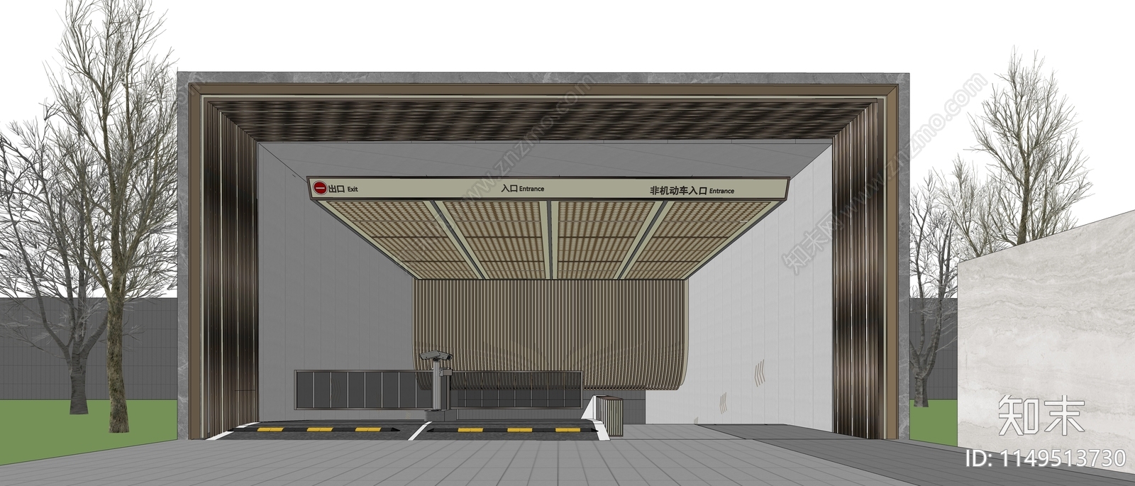 现代小区地库出入口及门禁系统SU模型下载【ID:1149513730】