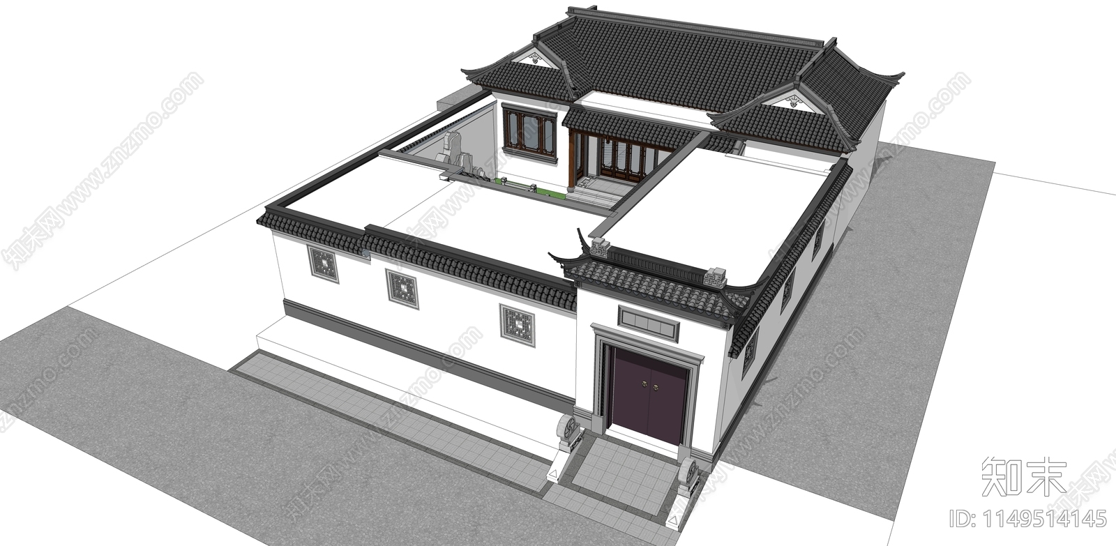 中式四合院SU模型下载【ID:1149514145】