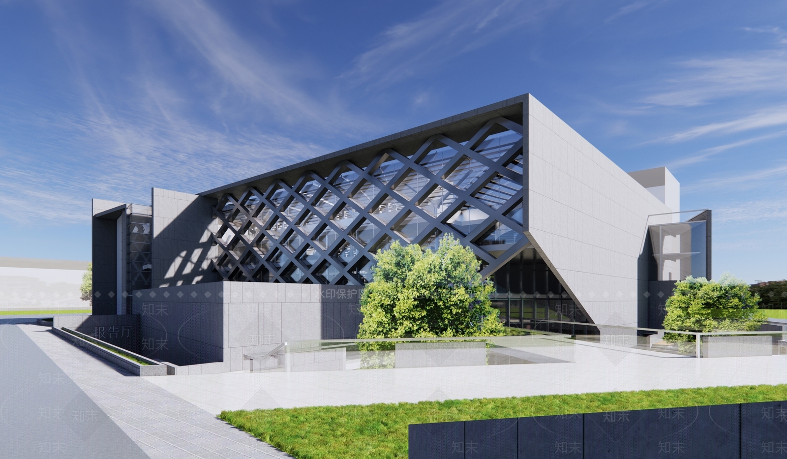 现代展览馆建筑SU模型下载【ID:1149514951】