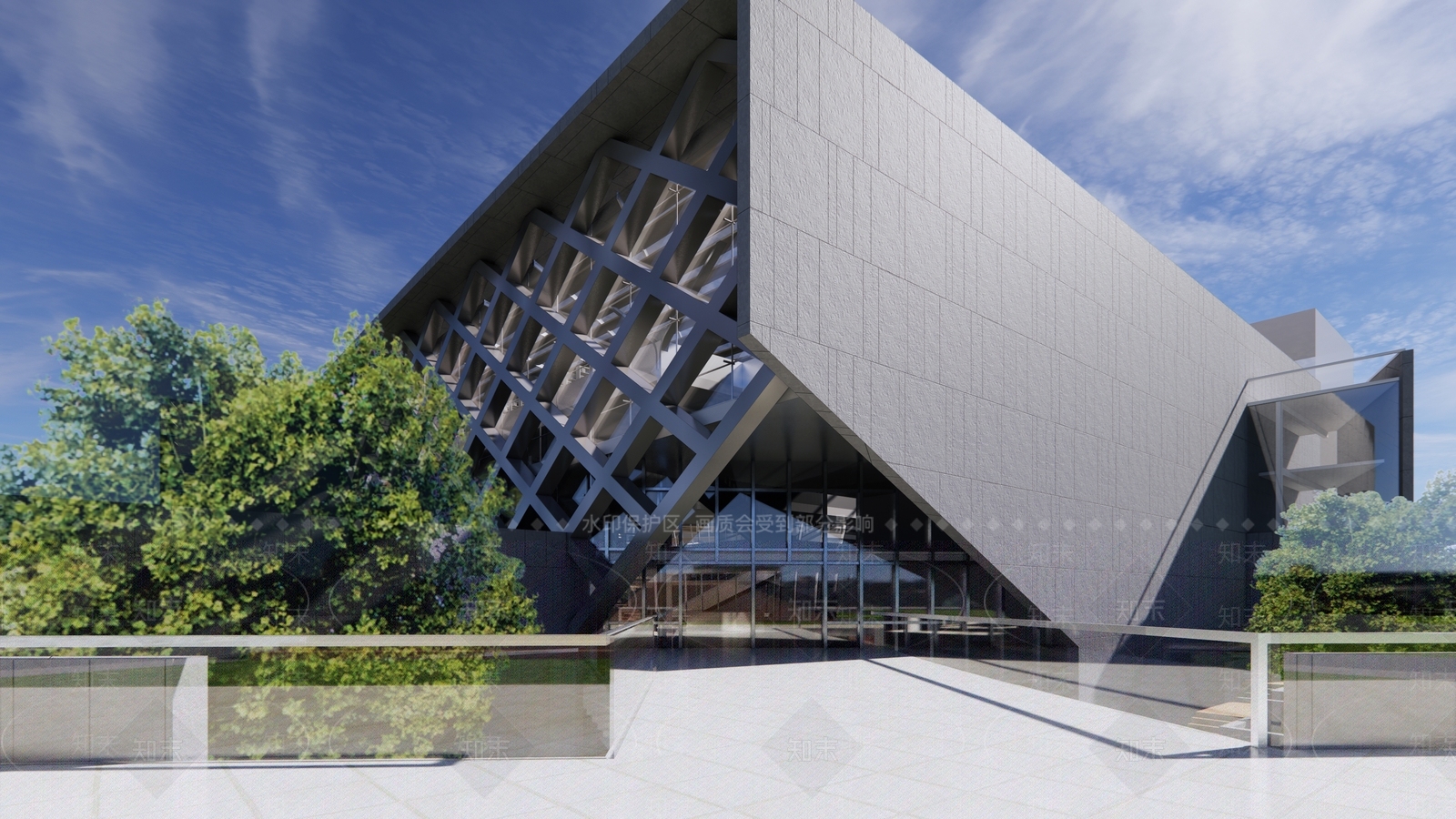 现代展览馆建筑SU模型下载【ID:1149514951】