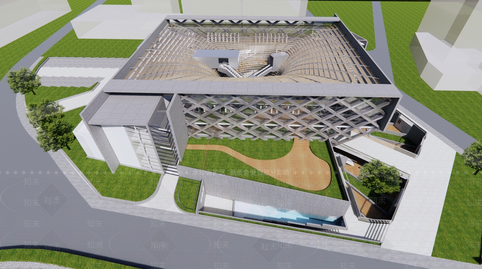 现代展览馆建筑SU模型下载【ID:1149514951】