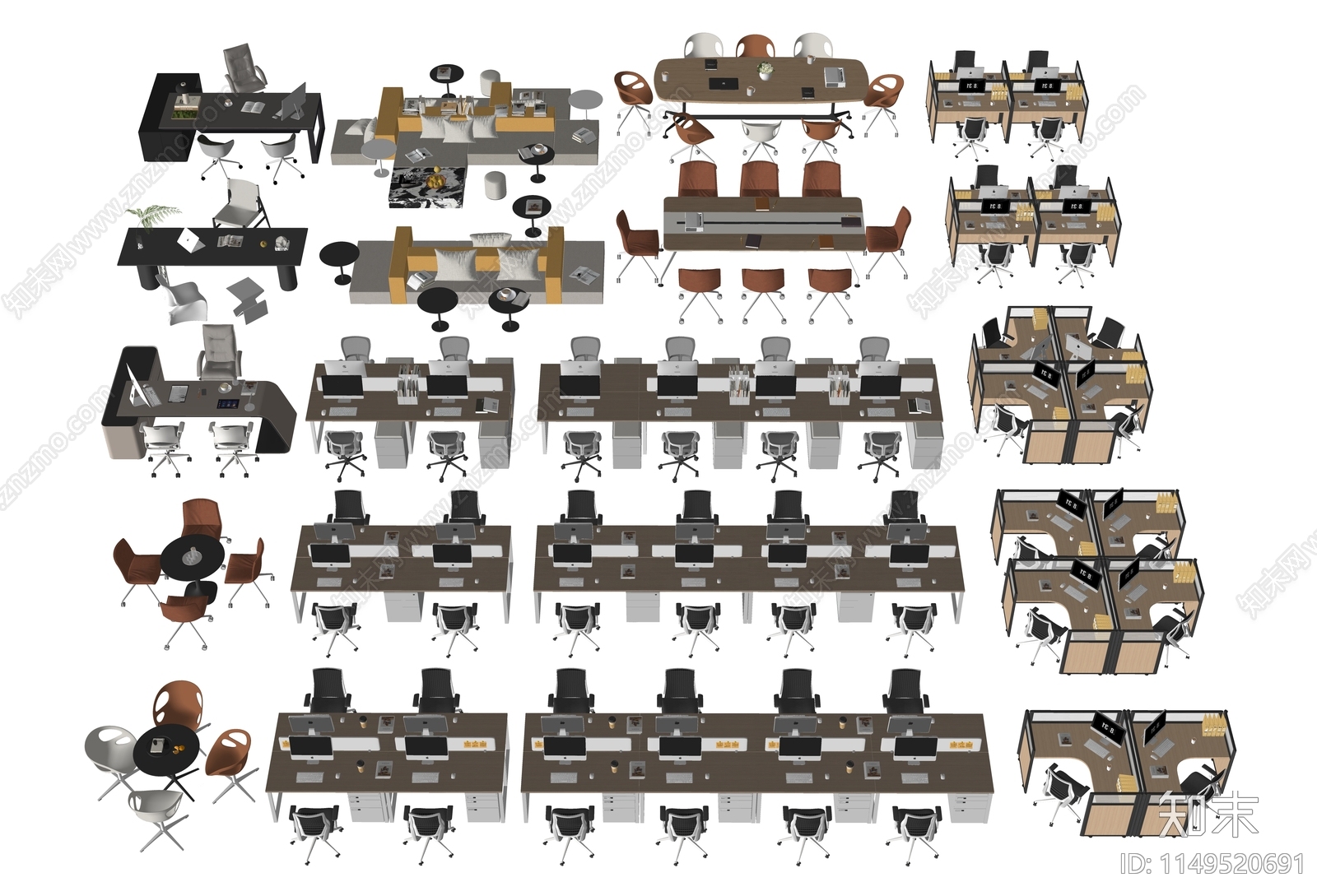 现代办公桌椅组合SU模型下载【ID:1149520691】