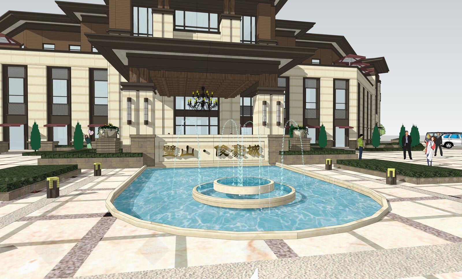 新中式高端商务会所建筑SU模型下载【ID:1149522447】