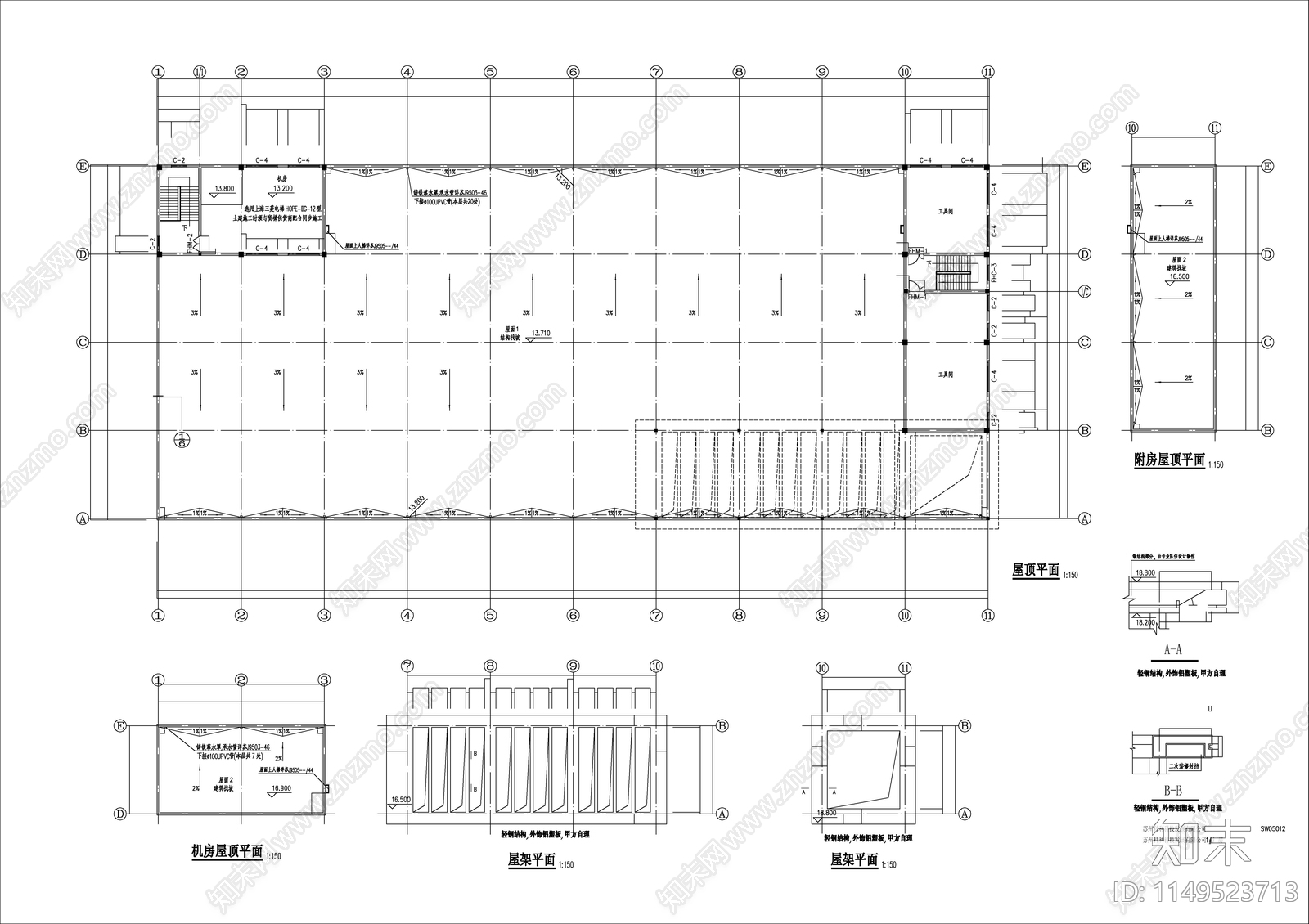 现代三层工厂建筑cad施工图下载【ID:1149523713】