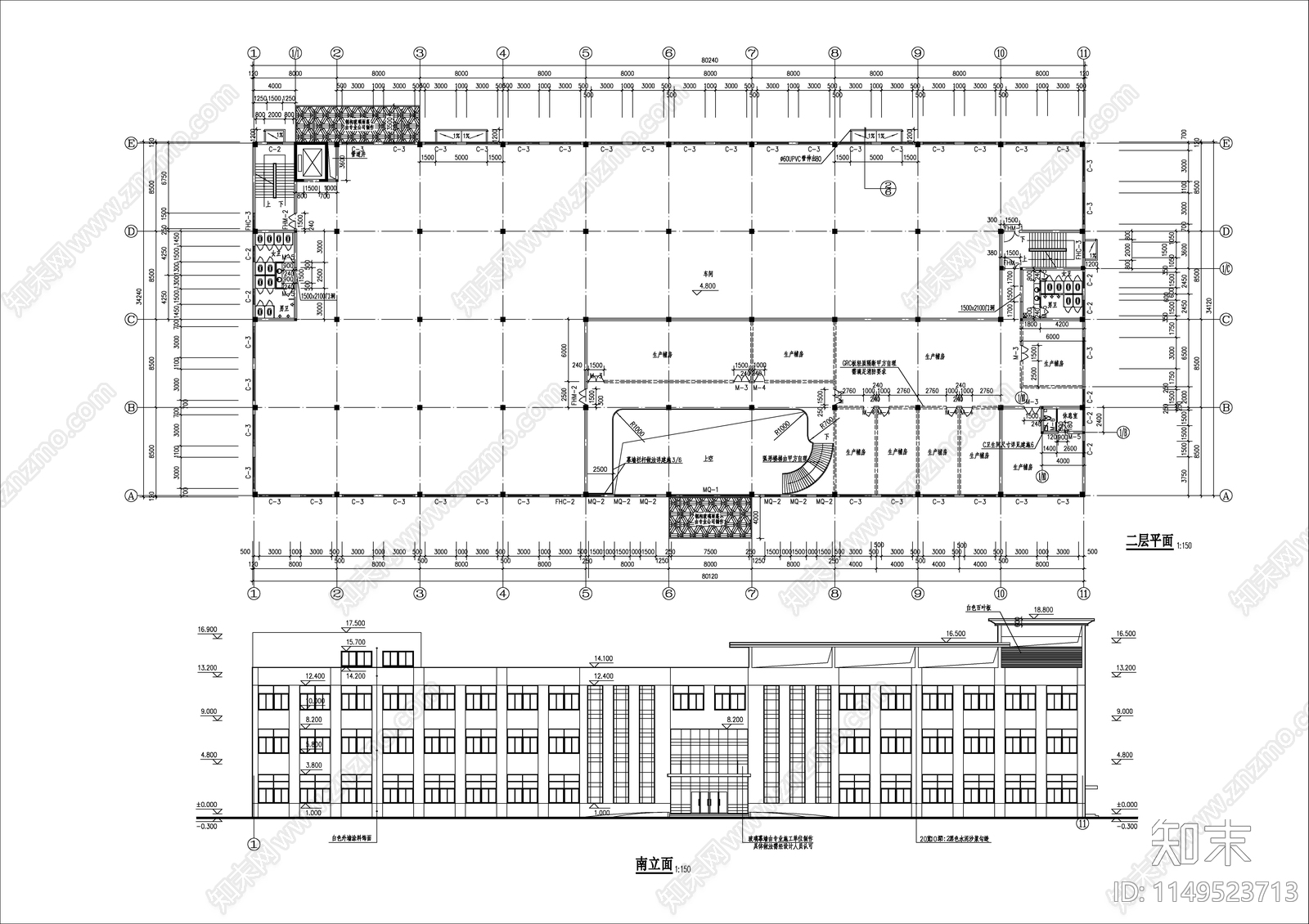 现代三层工厂建筑cad施工图下载【ID:1149523713】