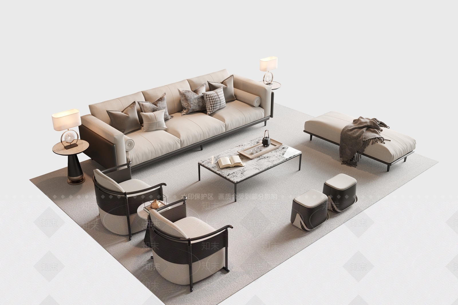 新中式沙发茶几组合3D模型下载【ID:1149525172】