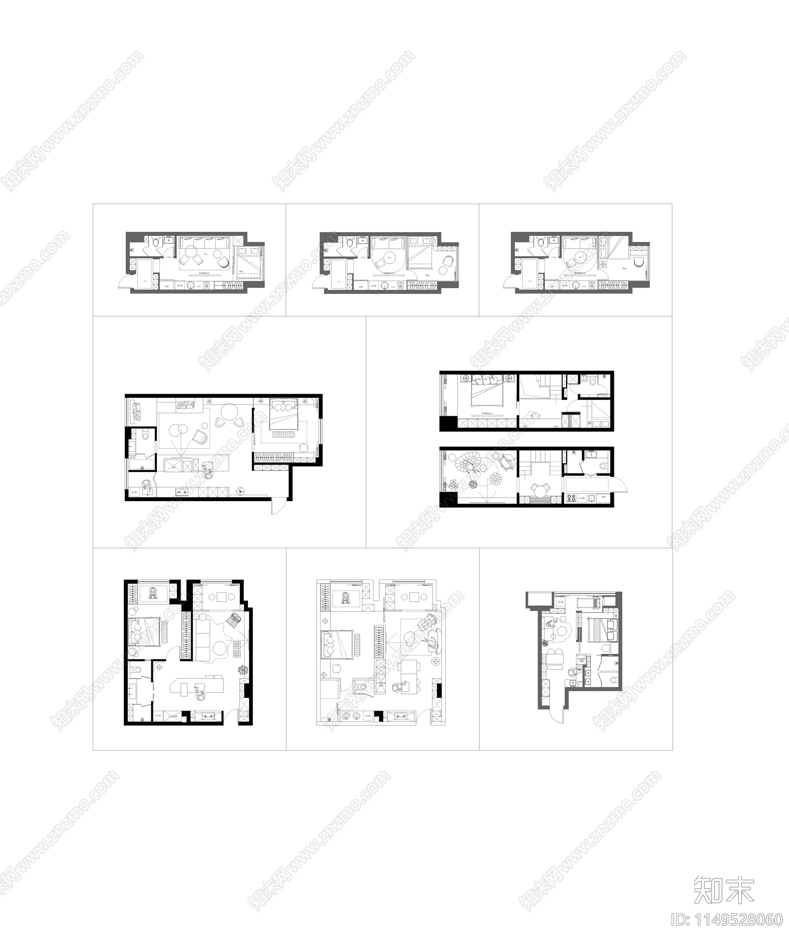 八种公寓户型平面布置图方案施工图下载【ID:1149528060】