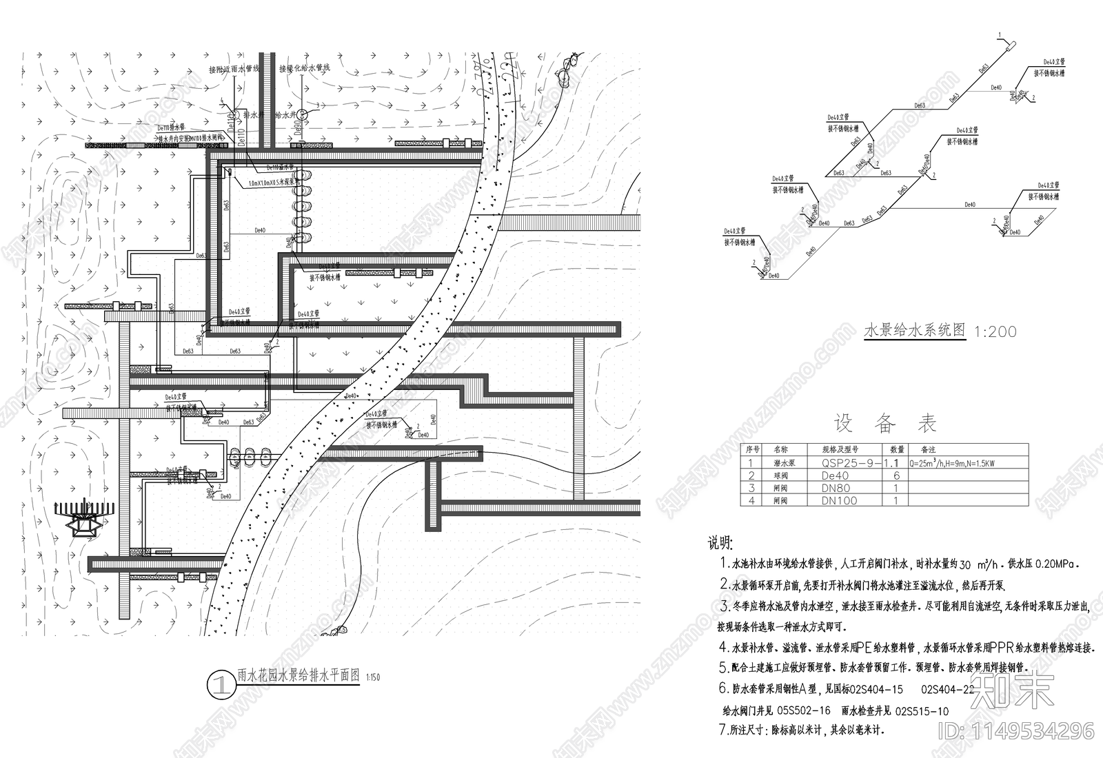 景观公园给排水cad施工图下载【ID:1149534296】