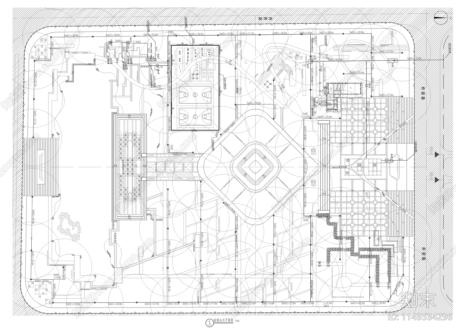 景观公园给排水cad施工图下载【ID:1149534296】