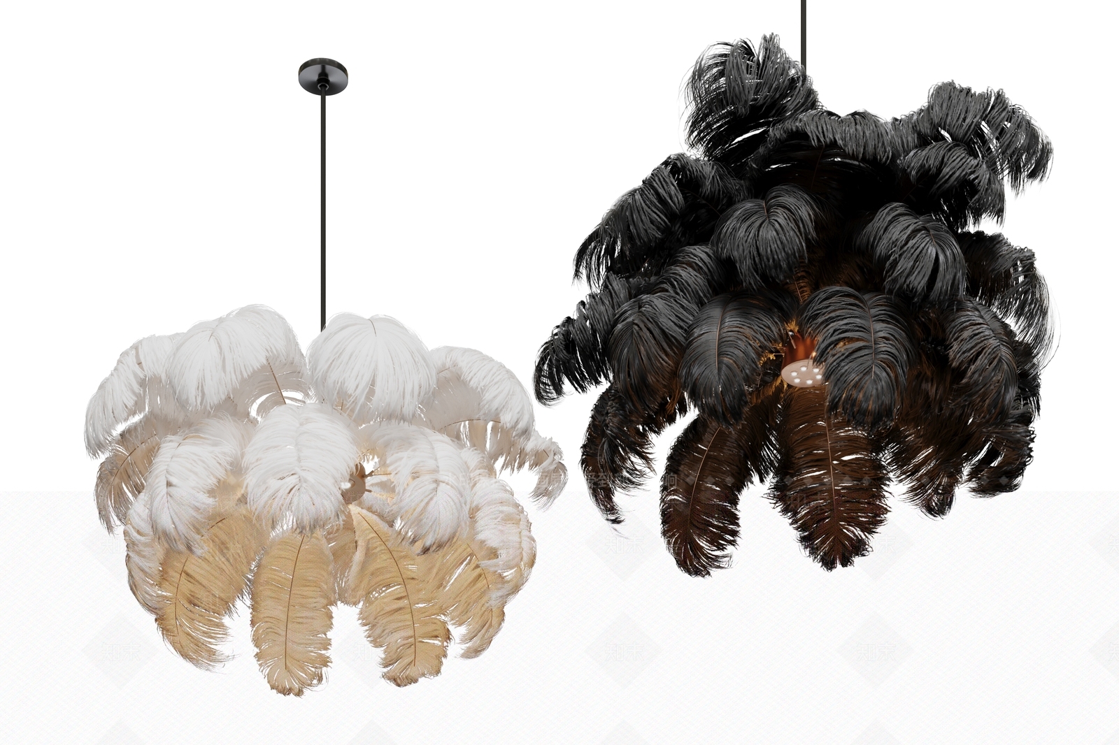 现代羽毛吊灯组合3D模型下载【ID:1149542051】