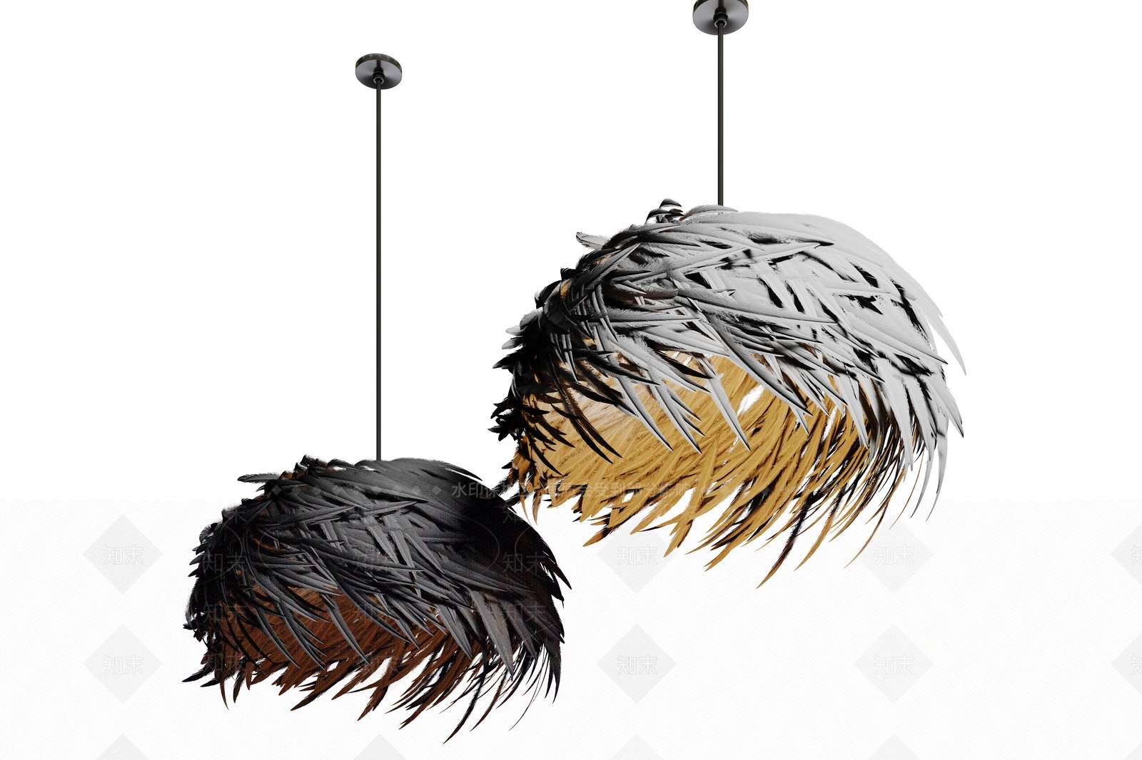 现代羽毛吊灯组合3D模型下载【ID:1149542087】