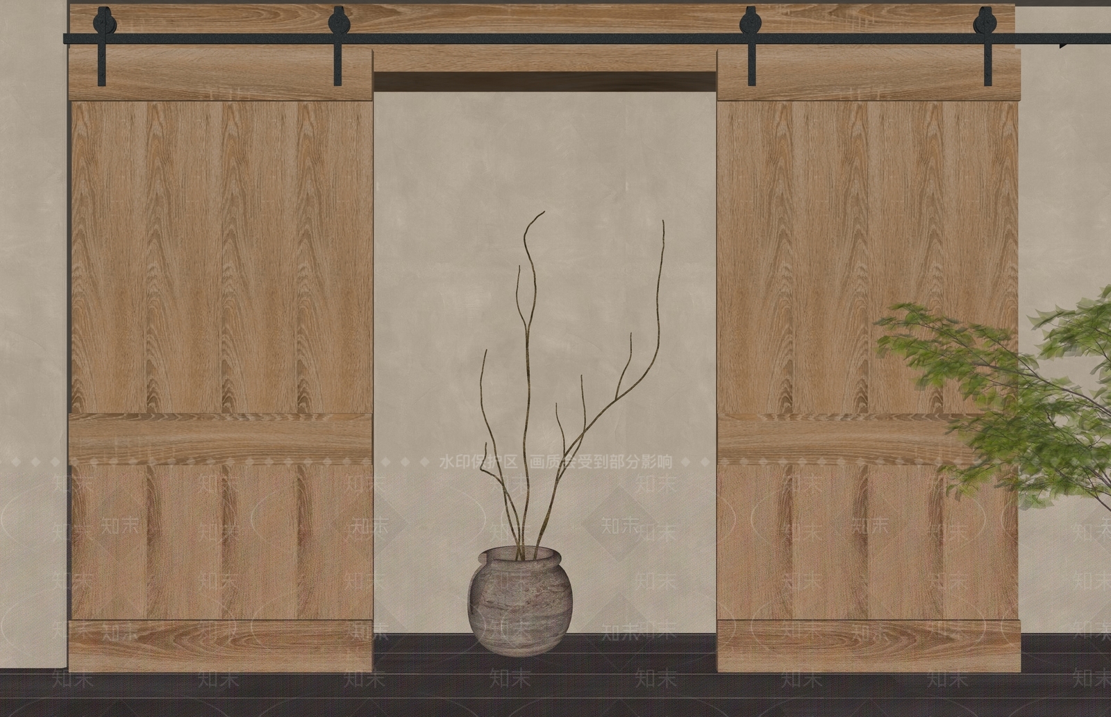 侘寂风滑轮谷仓门SU模型下载【ID:1149543864】