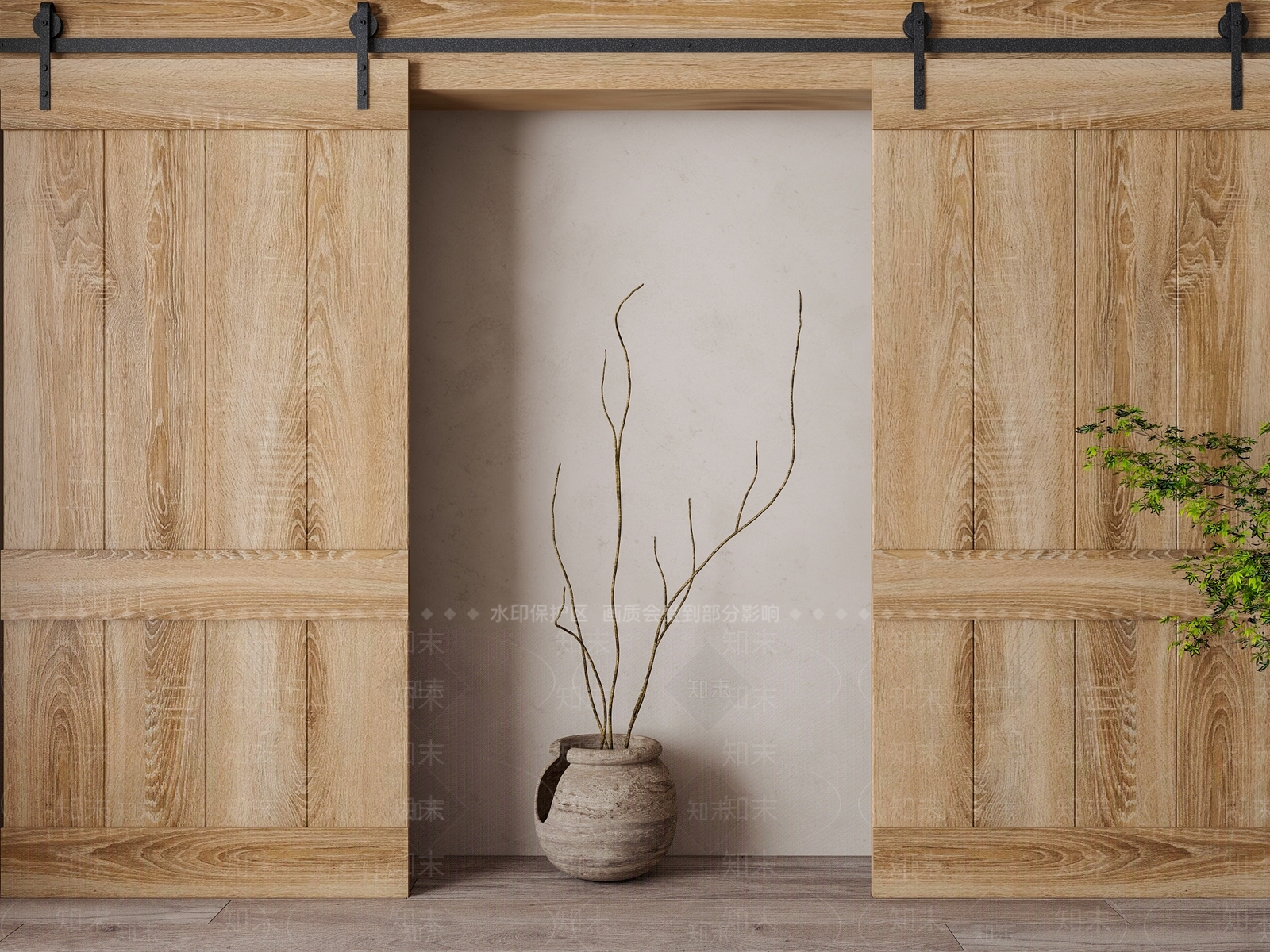 侘寂风滑轮谷仓门SU模型下载【ID:1149543864】