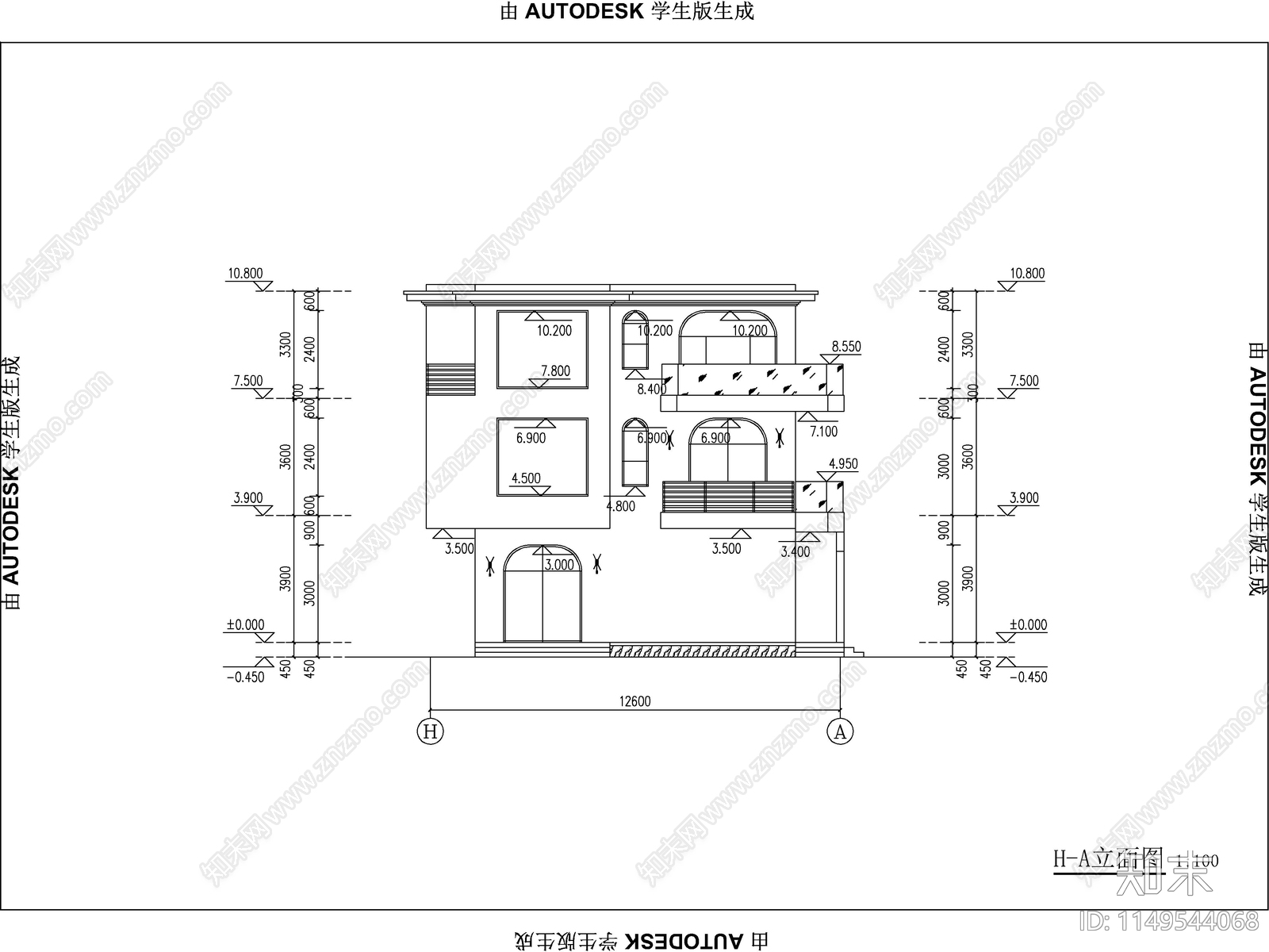 现代三层独栋别墅建筑cad施工图下载【ID:1149544068】