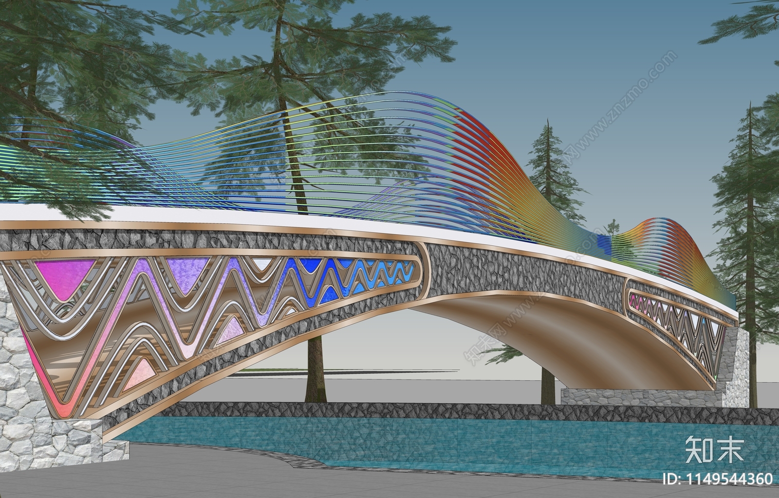 现代异形波浪廊桥SU模型下载【ID:1149544360】