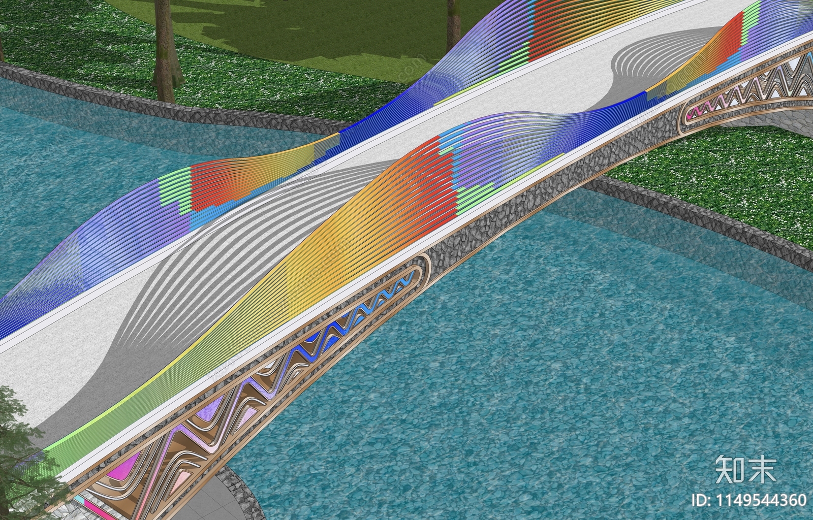 现代异形波浪廊桥SU模型下载【ID:1149544360】
