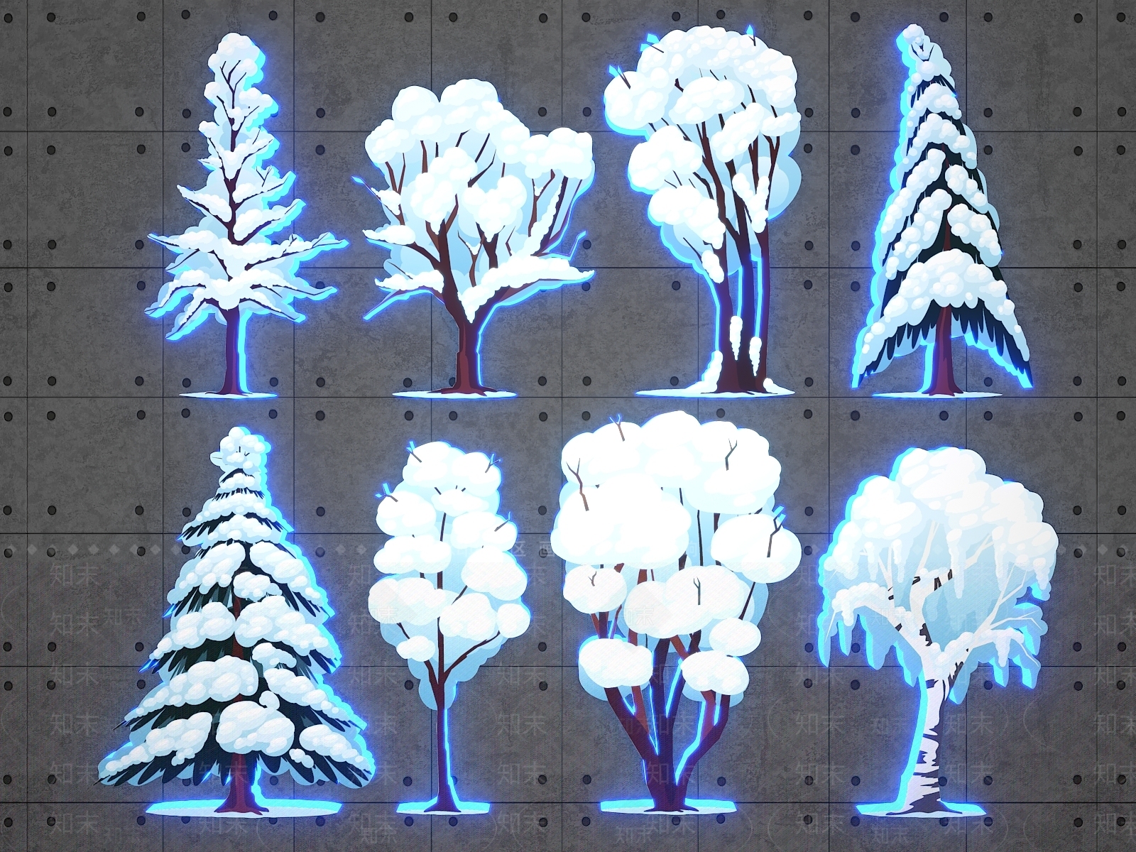 现代雪景树装饰灯3D模型下载【ID:1149544537】