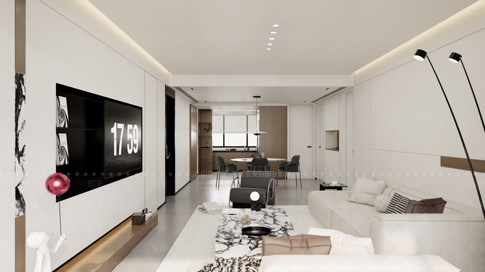 现代极简风格客餐厅SU模型下载【ID:1149551073】