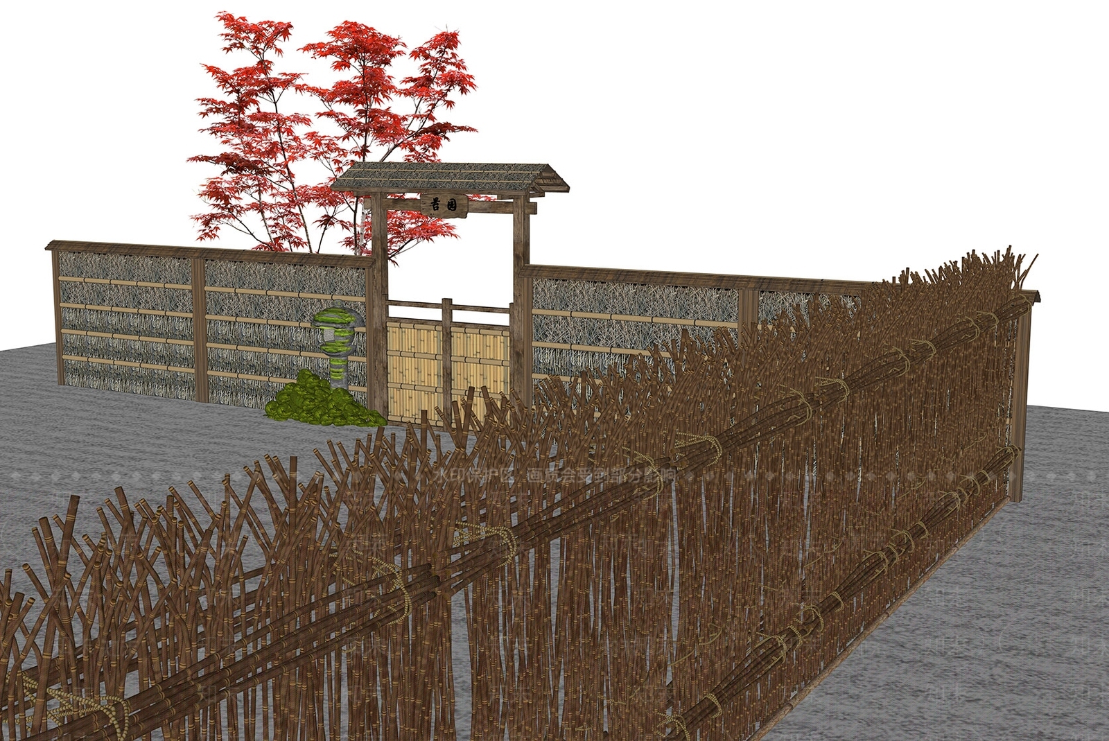 中式草席竹篱笆SU模型下载【ID:1149555691】