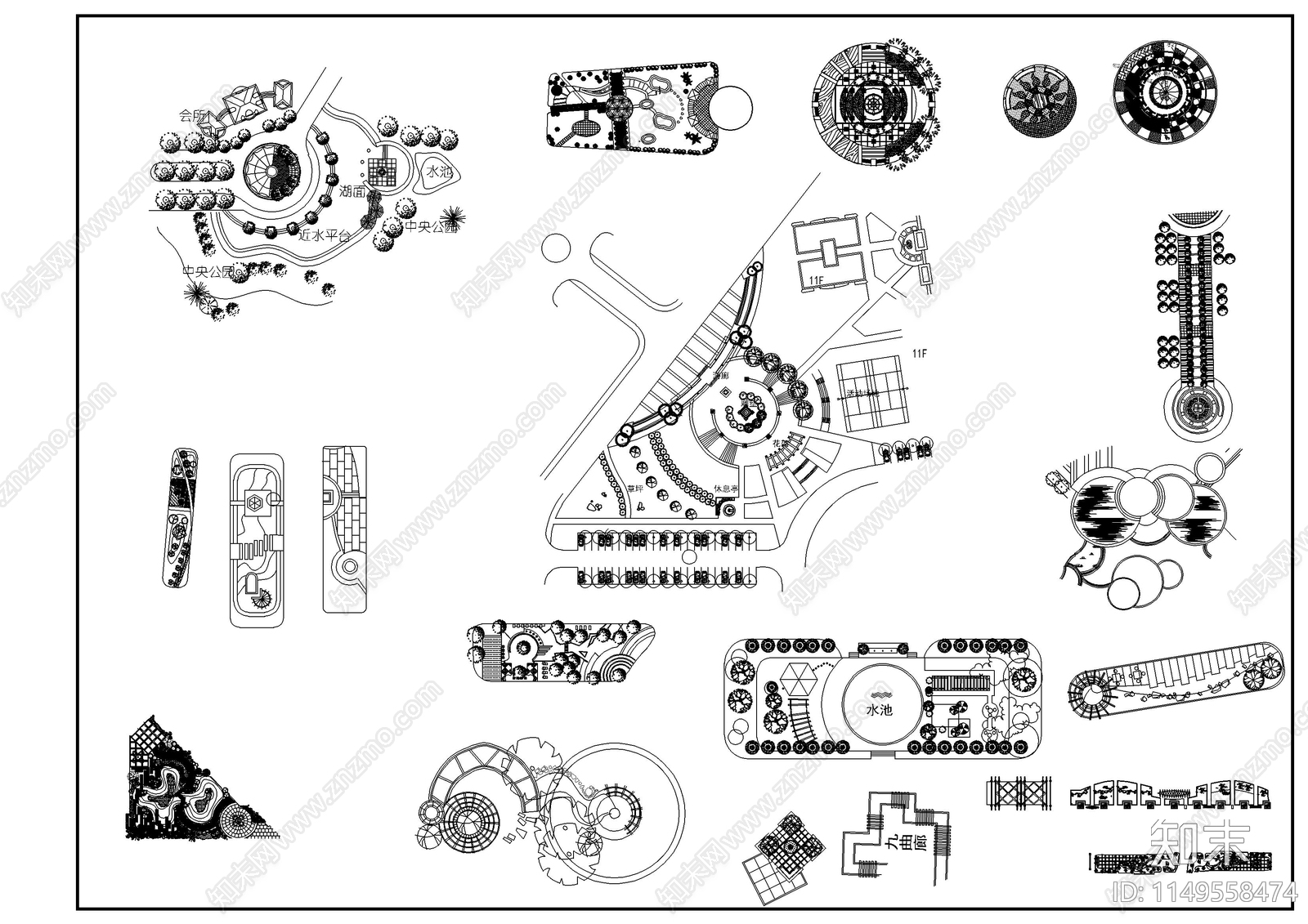 各种常用景观素材图块施工图下载【ID:1149558474】