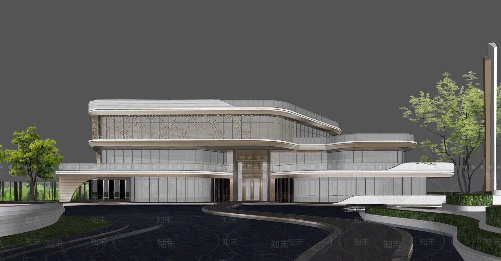 现代售楼处建筑SU模型下载【ID:1149560065】