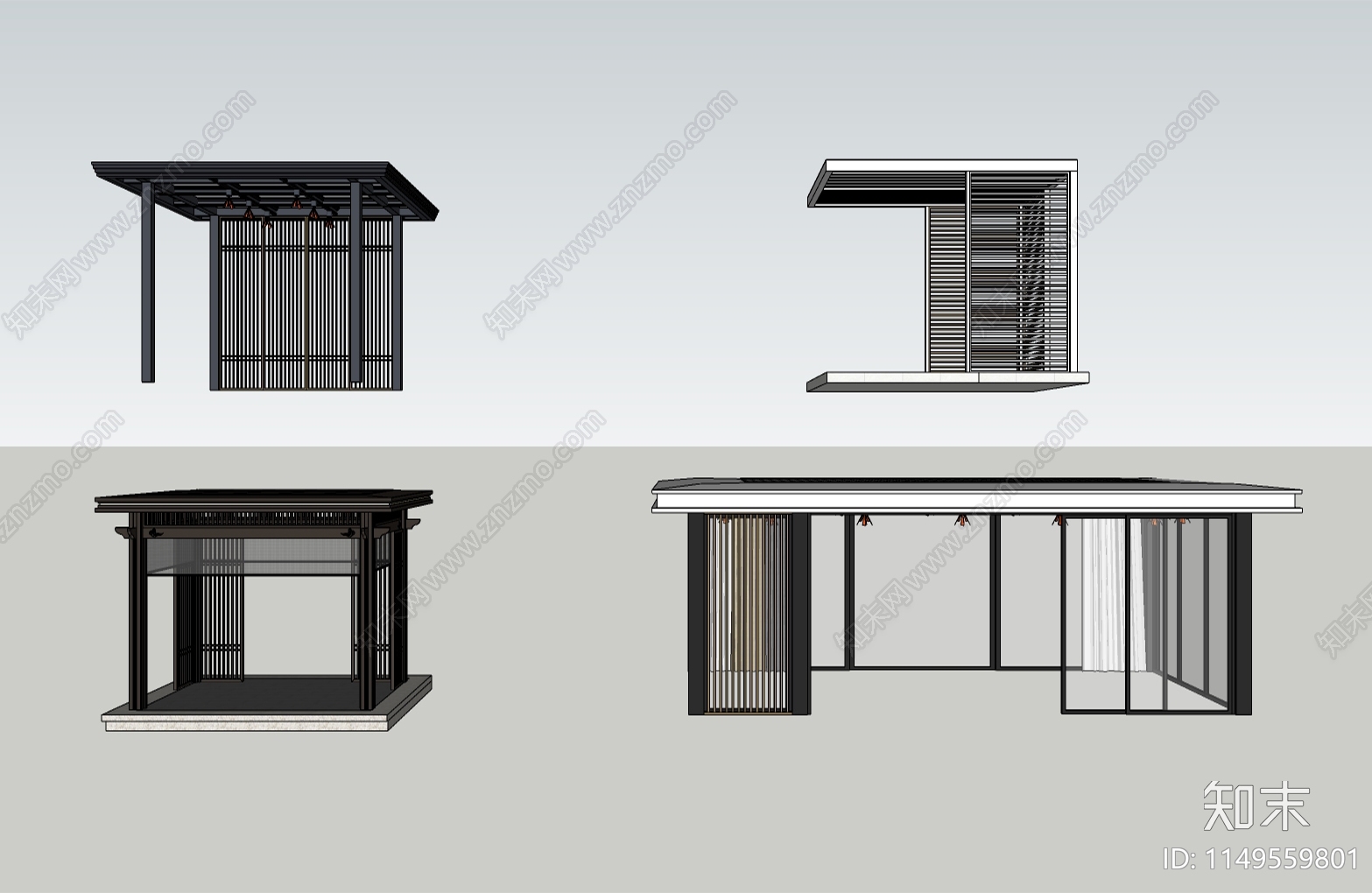 现代户外景观凉亭SU模型下载【ID:1149559801】