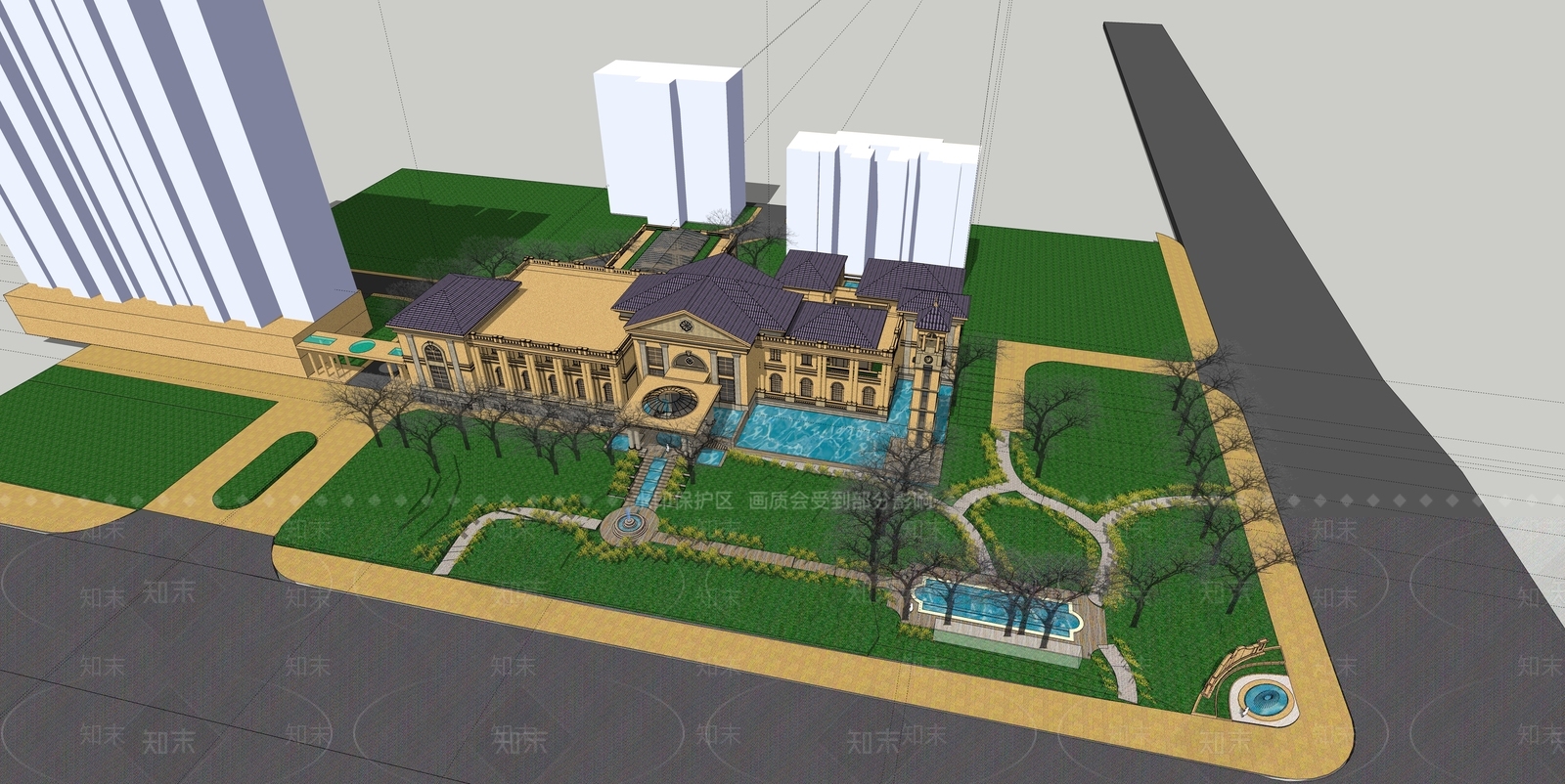 欧式商务会所建筑SU模型下载【ID:1149563003】