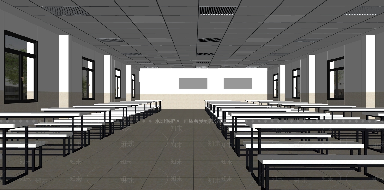 现代学校食堂SU模型下载【ID:1149569001】