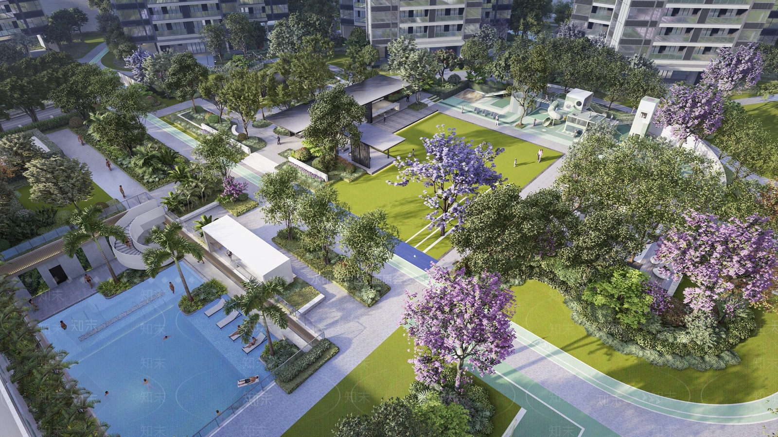 现代小区景观SU模型下载【ID:1149574564】