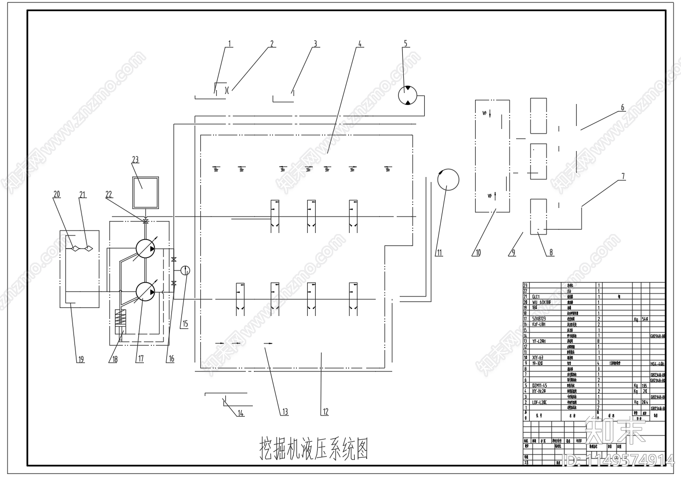 挖掘机液压系统图布管图cad施工图下载【ID:1149574914】