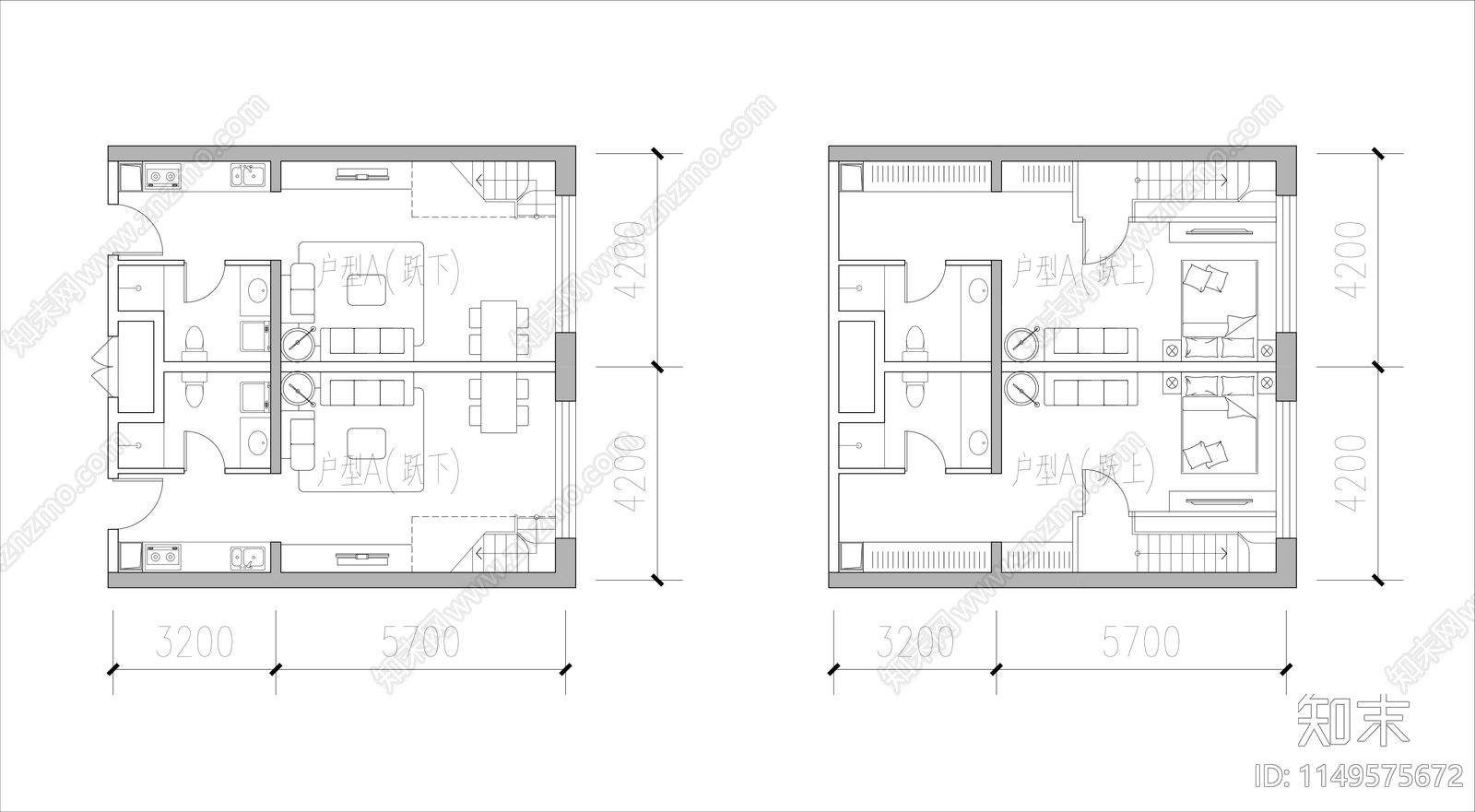 公寓标准层建筑平面图施工图下载【ID:1149575672】