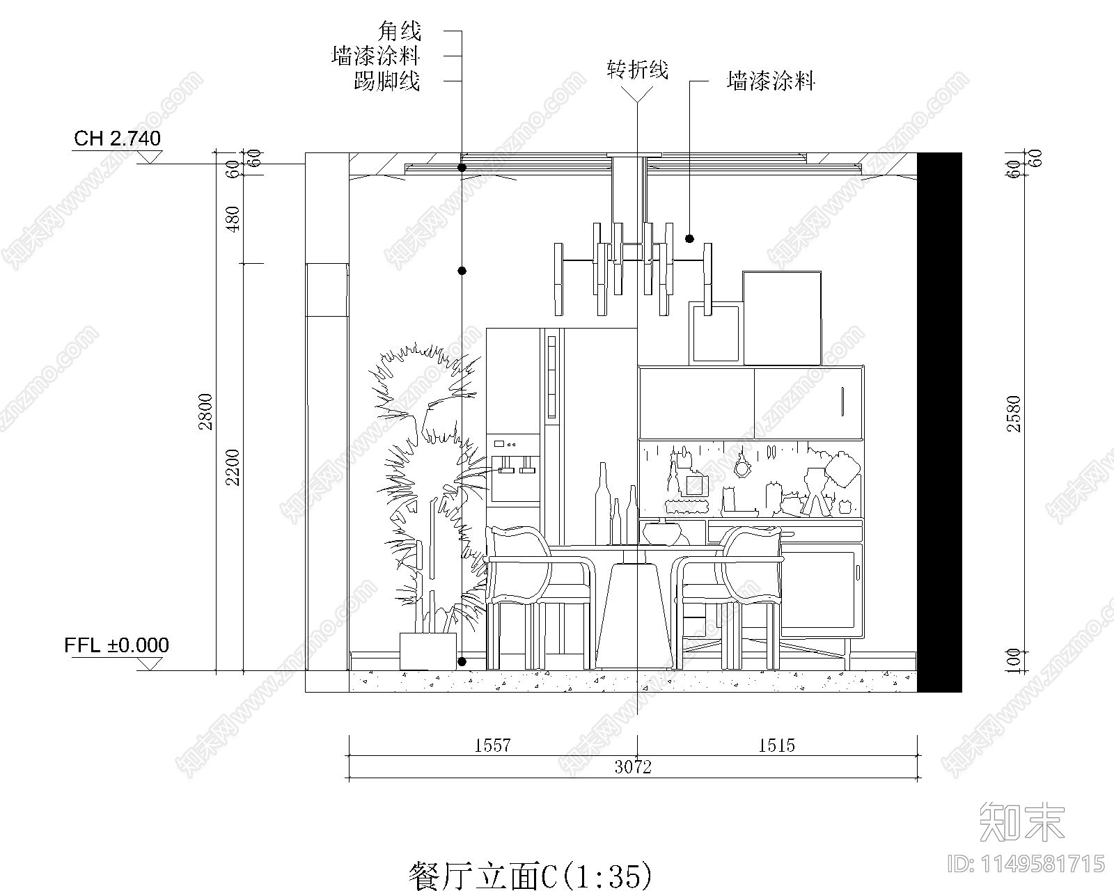 最新混搭三居室室内cad施工图下载【ID:1149581715】