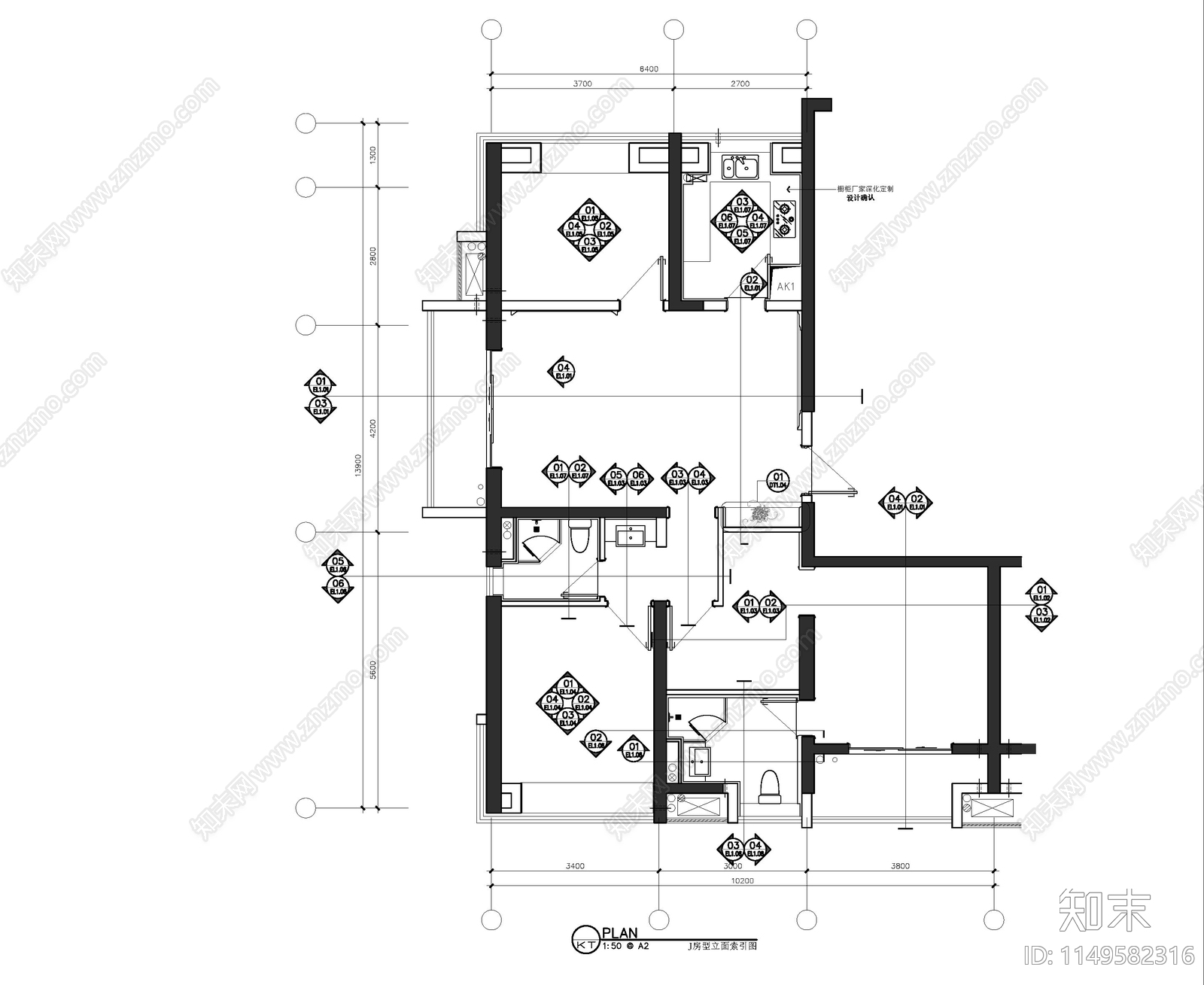 143大平层精装修室内cad施工图下载【ID:1149582316】