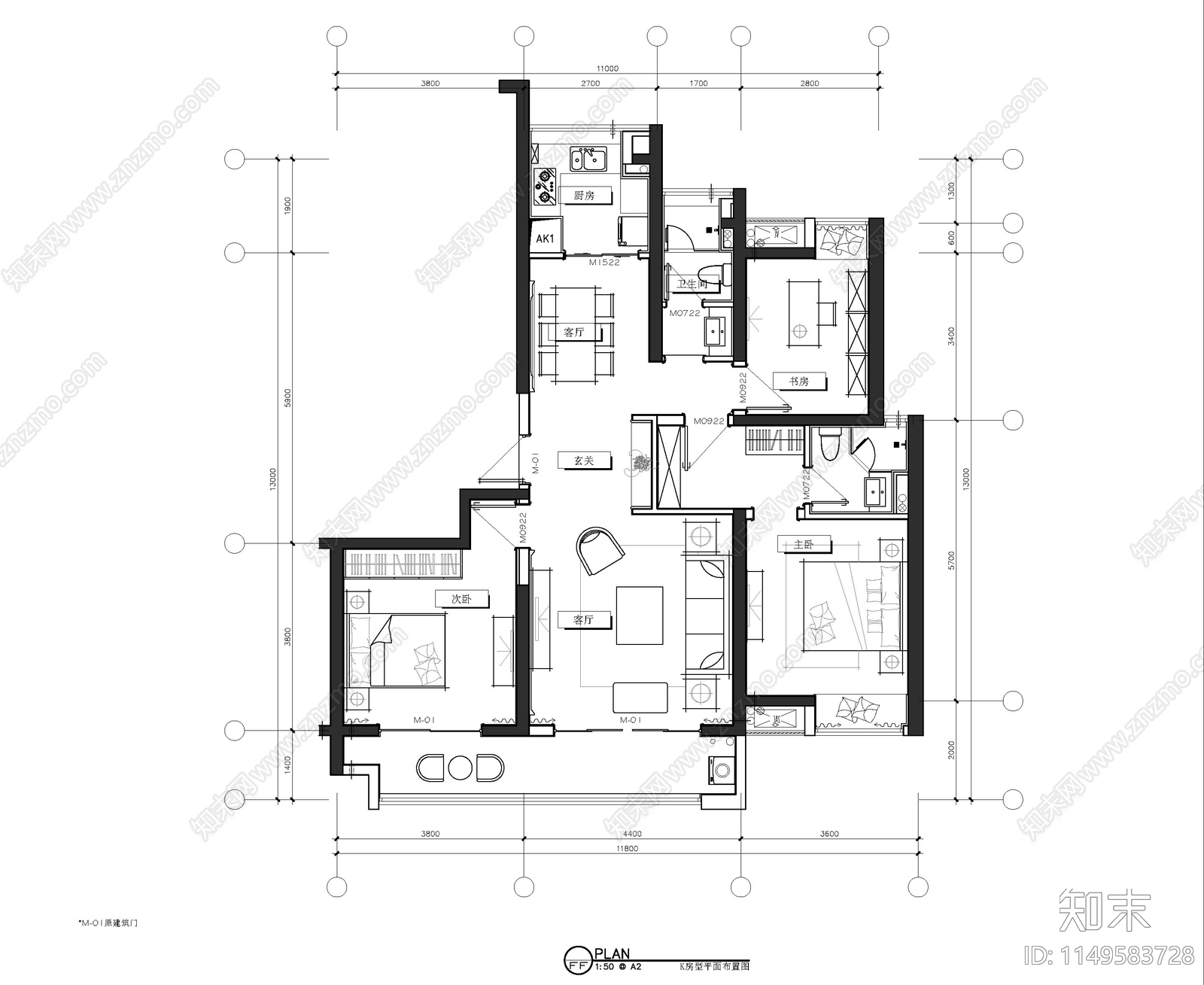 144大平层精装修室内cad施工图下载【ID:1149583728】