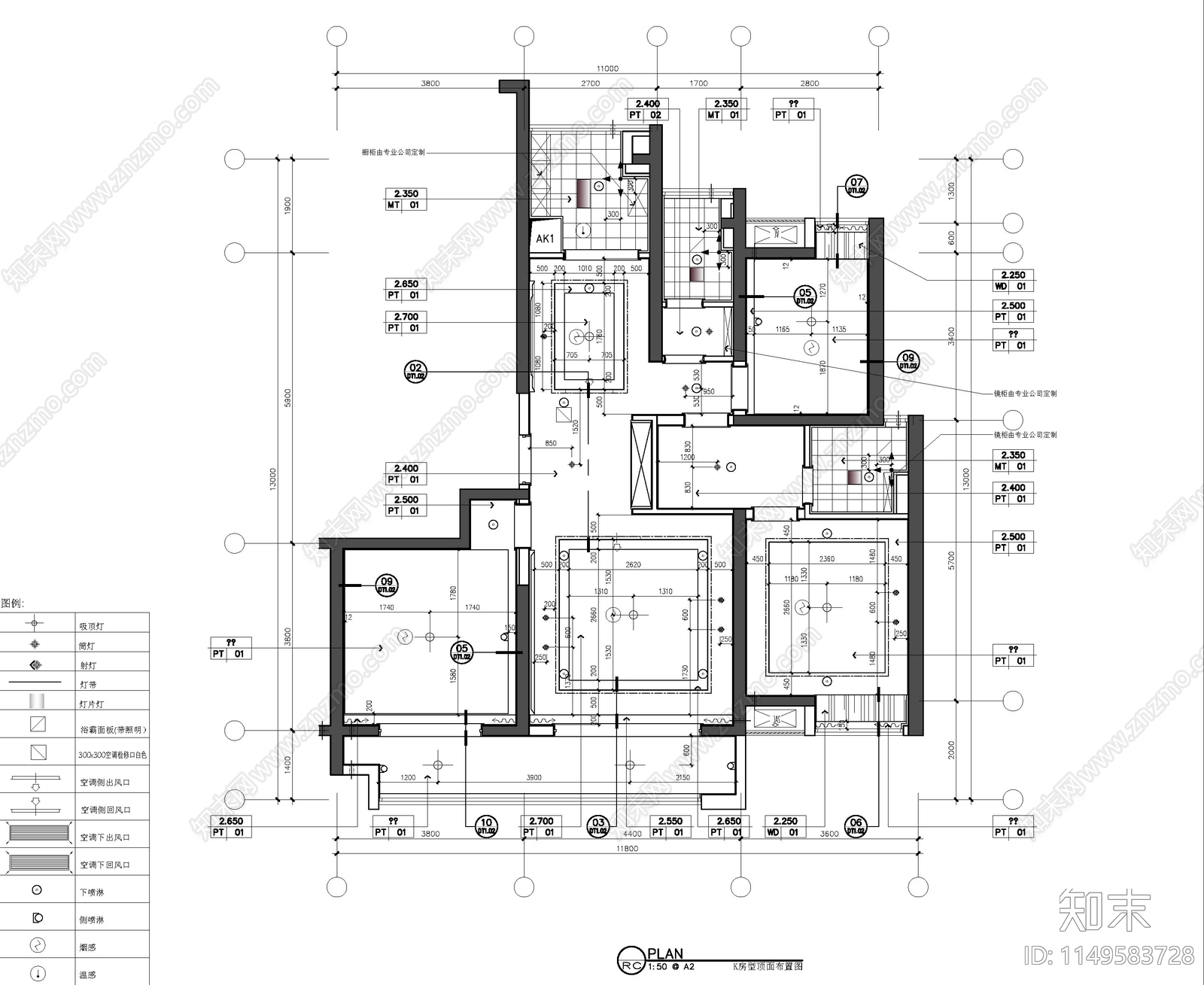 144大平层精装修室内cad施工图下载【ID:1149583728】