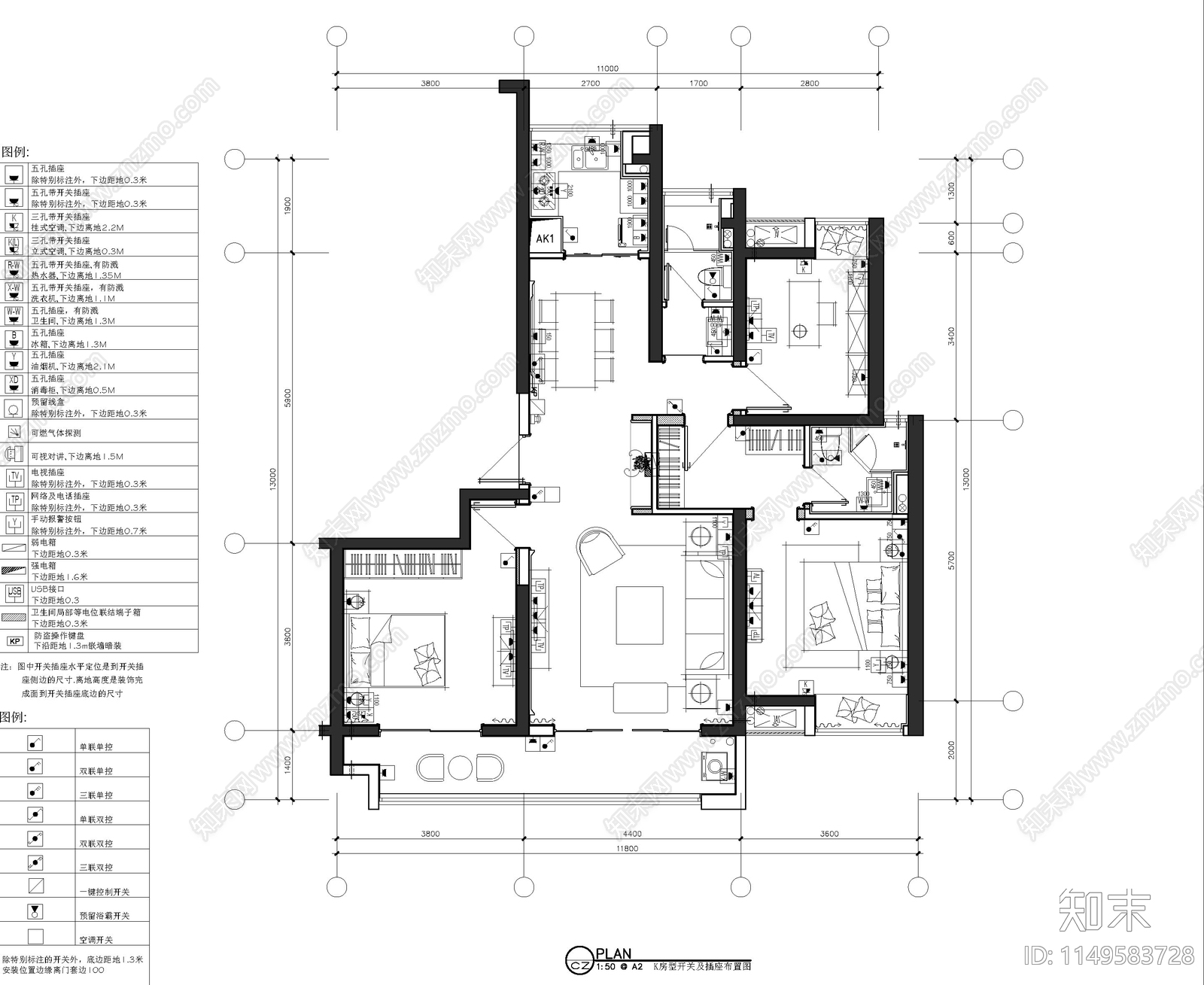 144大平层精装修室内cad施工图下载【ID:1149583728】