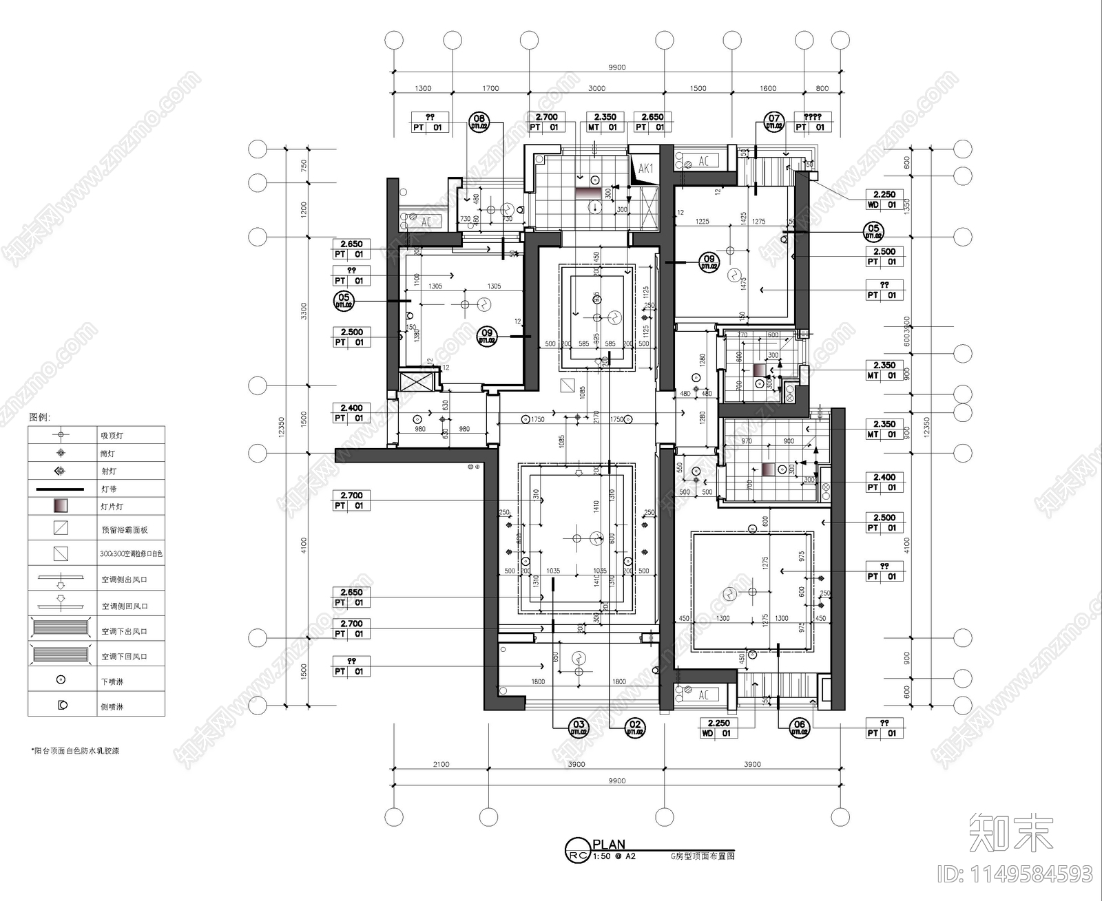 120平精装修大平层cad施工图下载【ID:1149584593】