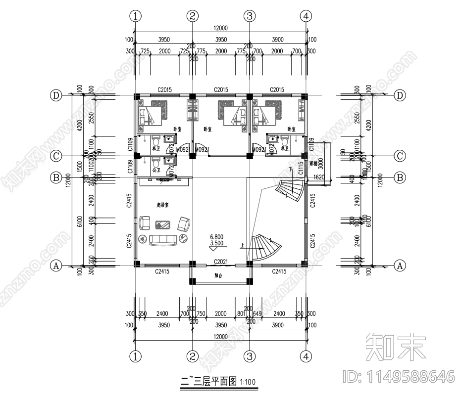 别墅平面图cad施工图下载【ID:1149588646】