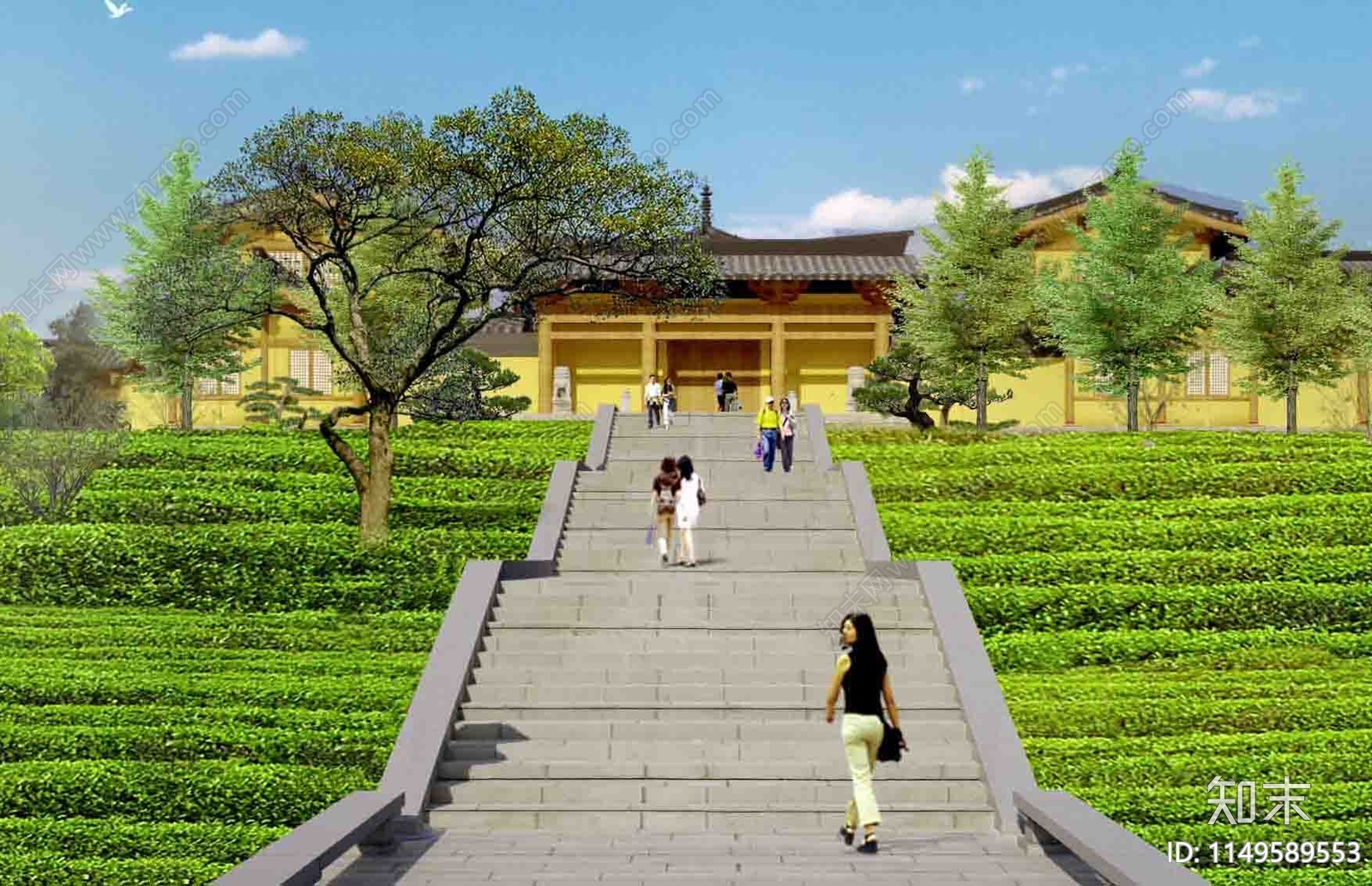 中式山地寺庙建筑SU模型下载【ID:1149589553】