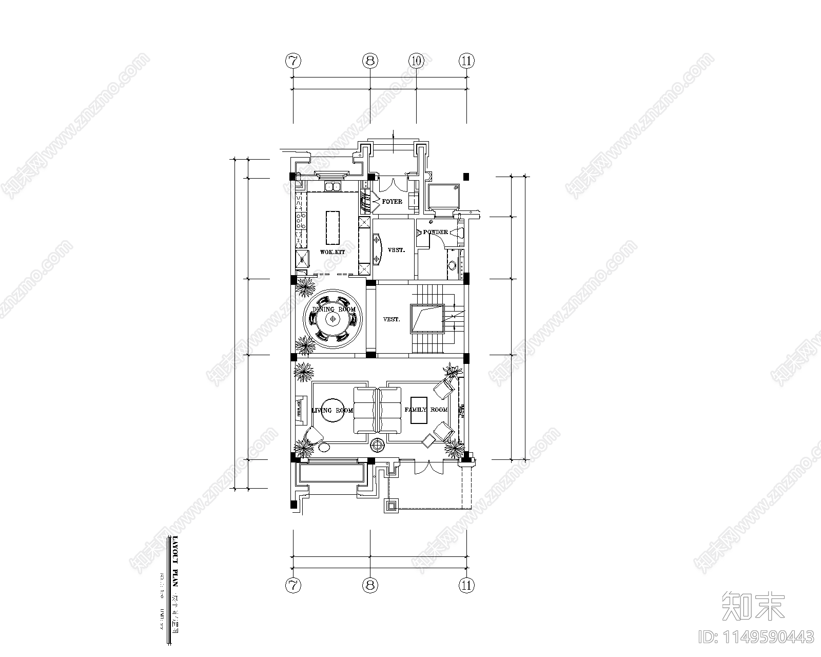 绿城别墅样板间室内cad施工图下载【ID:1149590443】