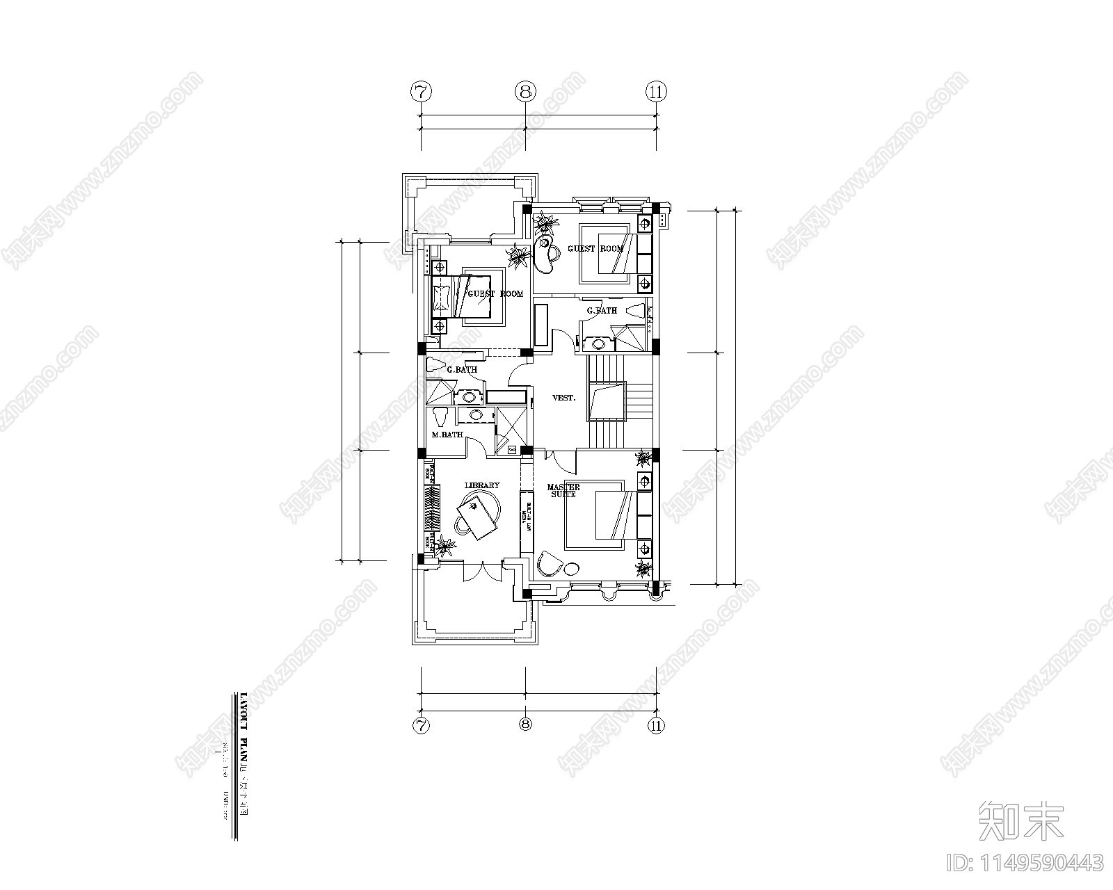 绿城别墅样板间室内cad施工图下载【ID:1149590443】