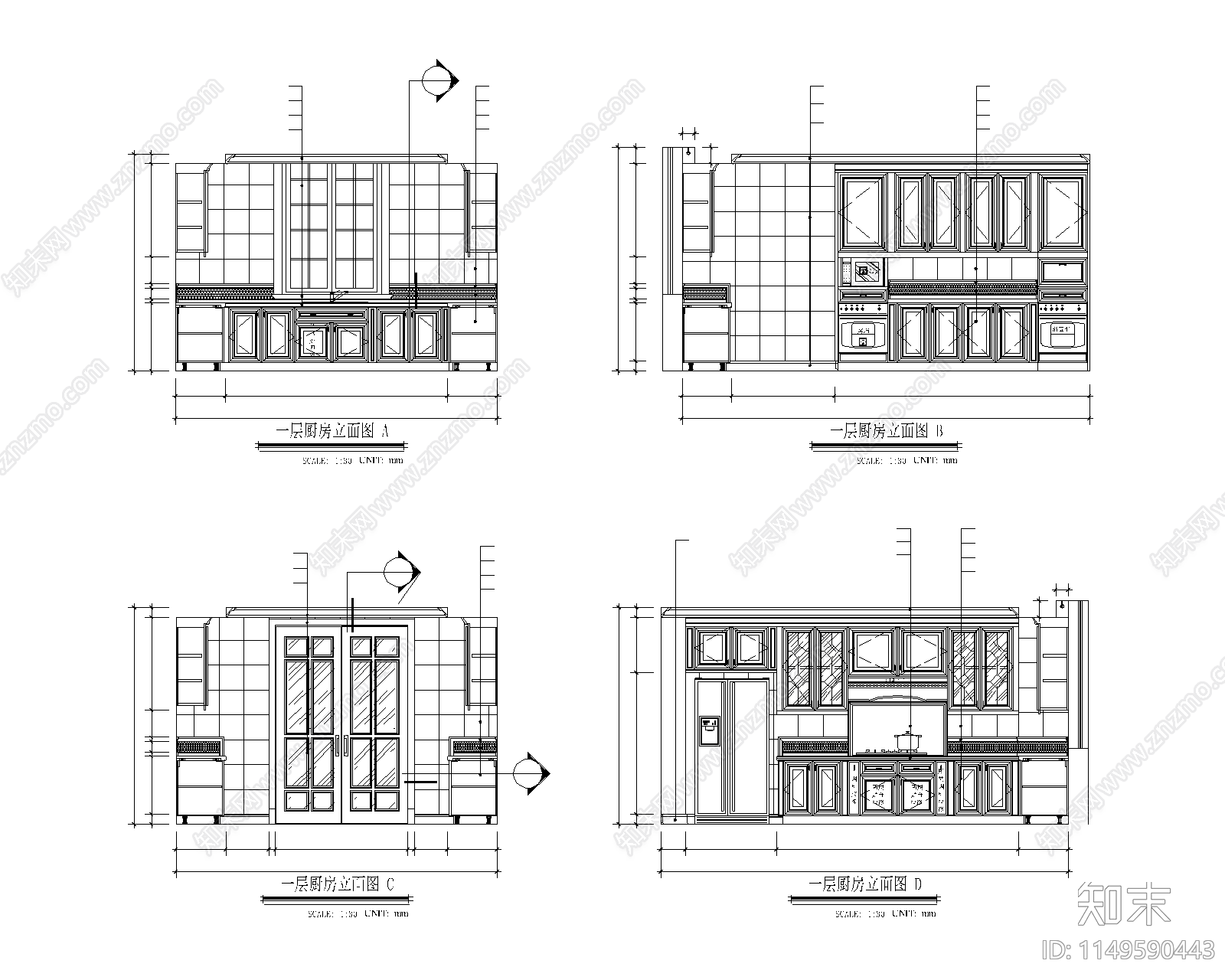 绿城别墅样板间室内cad施工图下载【ID:1149590443】