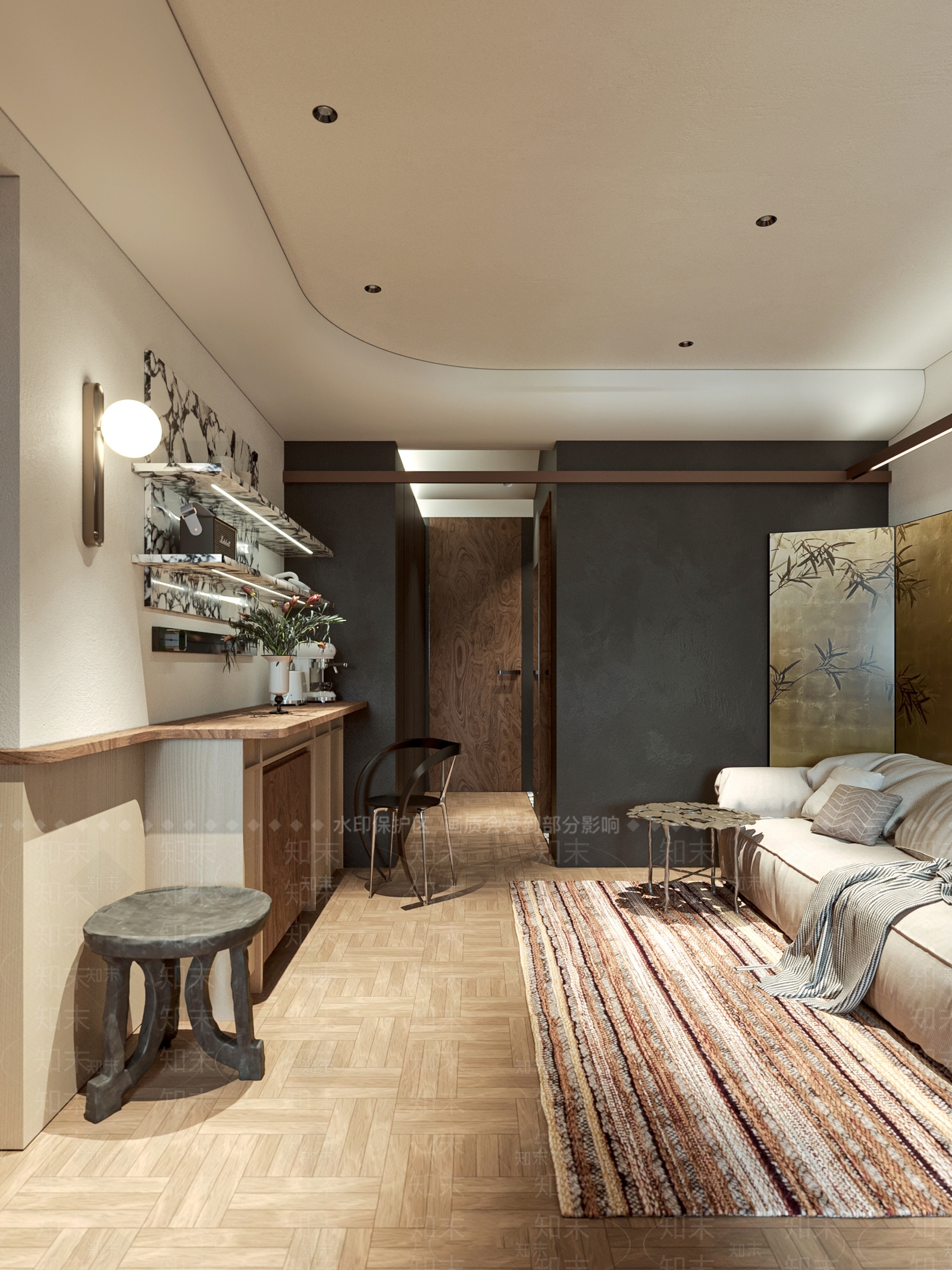 法式混搭中古风复古小户型客厅3D模型下载【ID:1149765105】