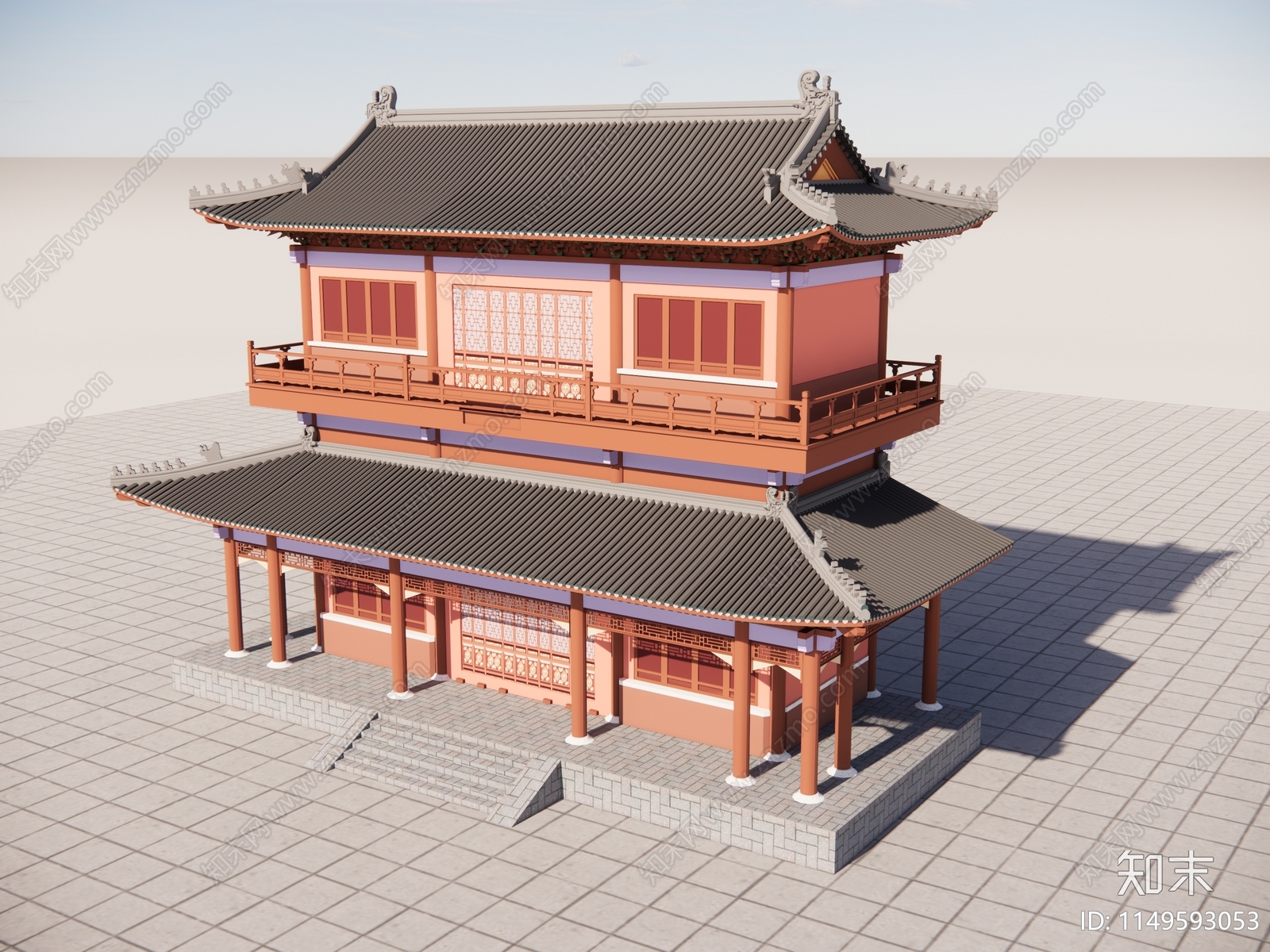 中式寺庙建筑SU模型下载【ID:1149593053】