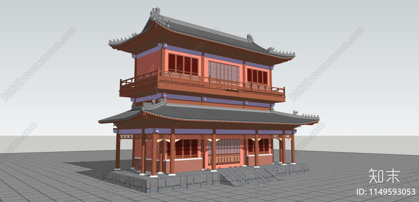 中式寺庙建筑SU模型下载【ID:1149593053】